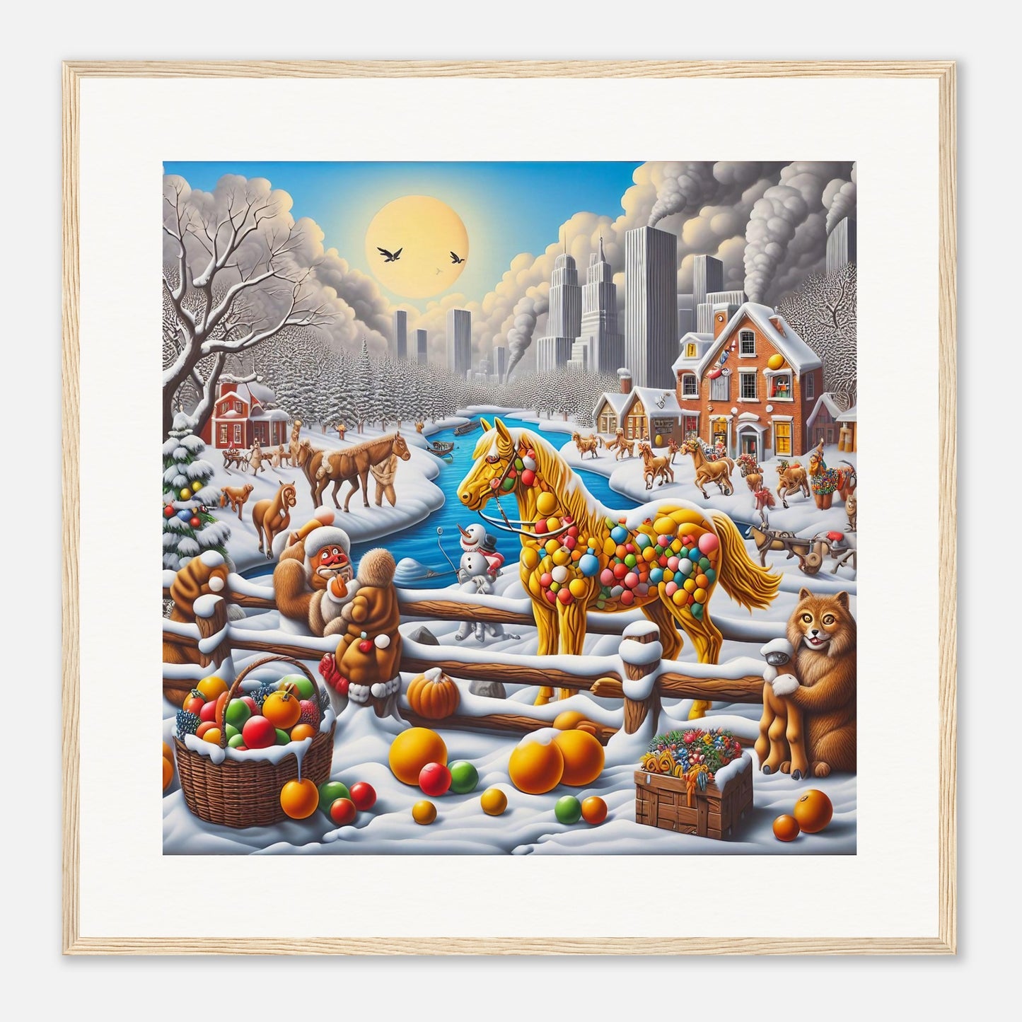 Wall Art - Winter 10 - Horse, Fruits, Houses and River