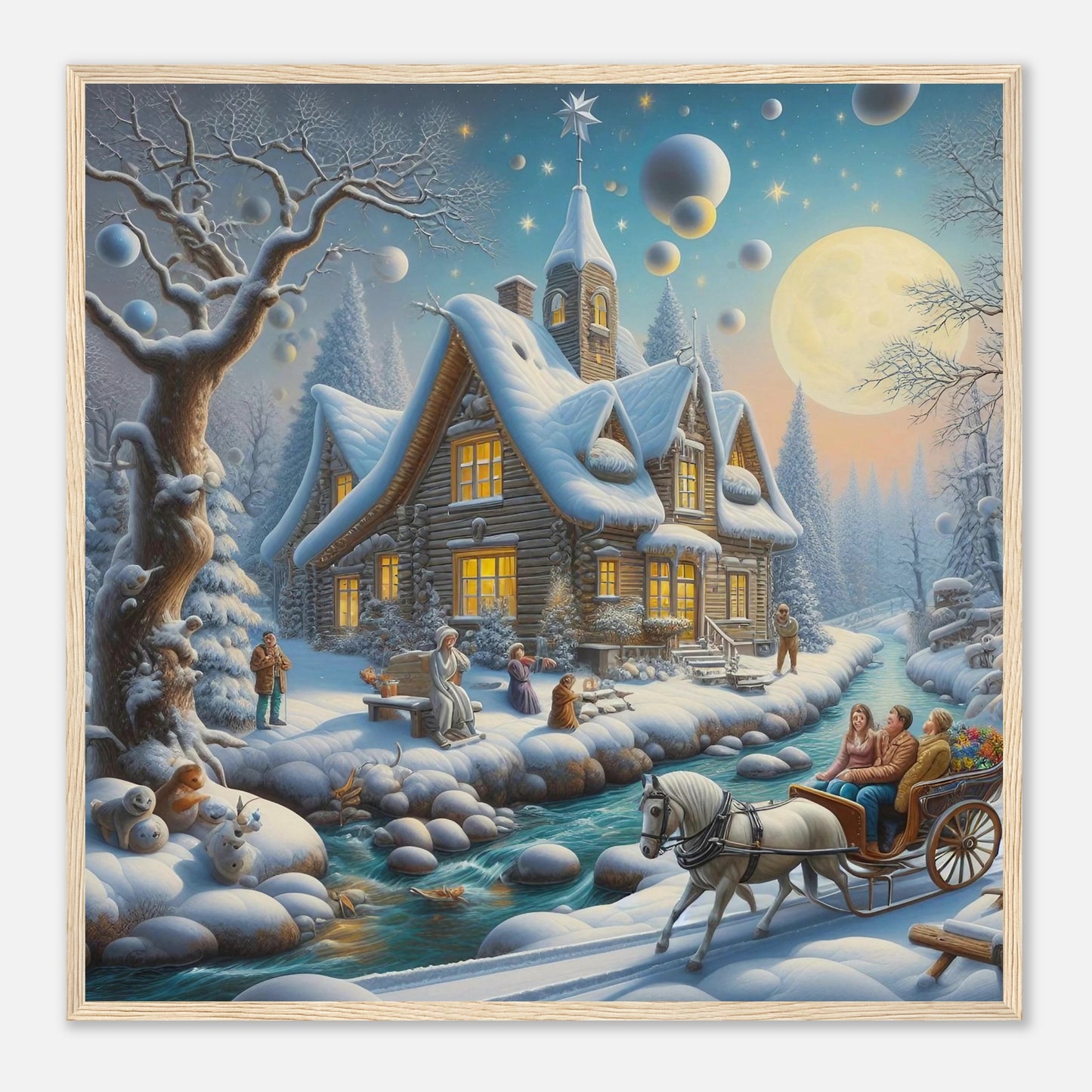 Wall art - House with a horse in winter at night