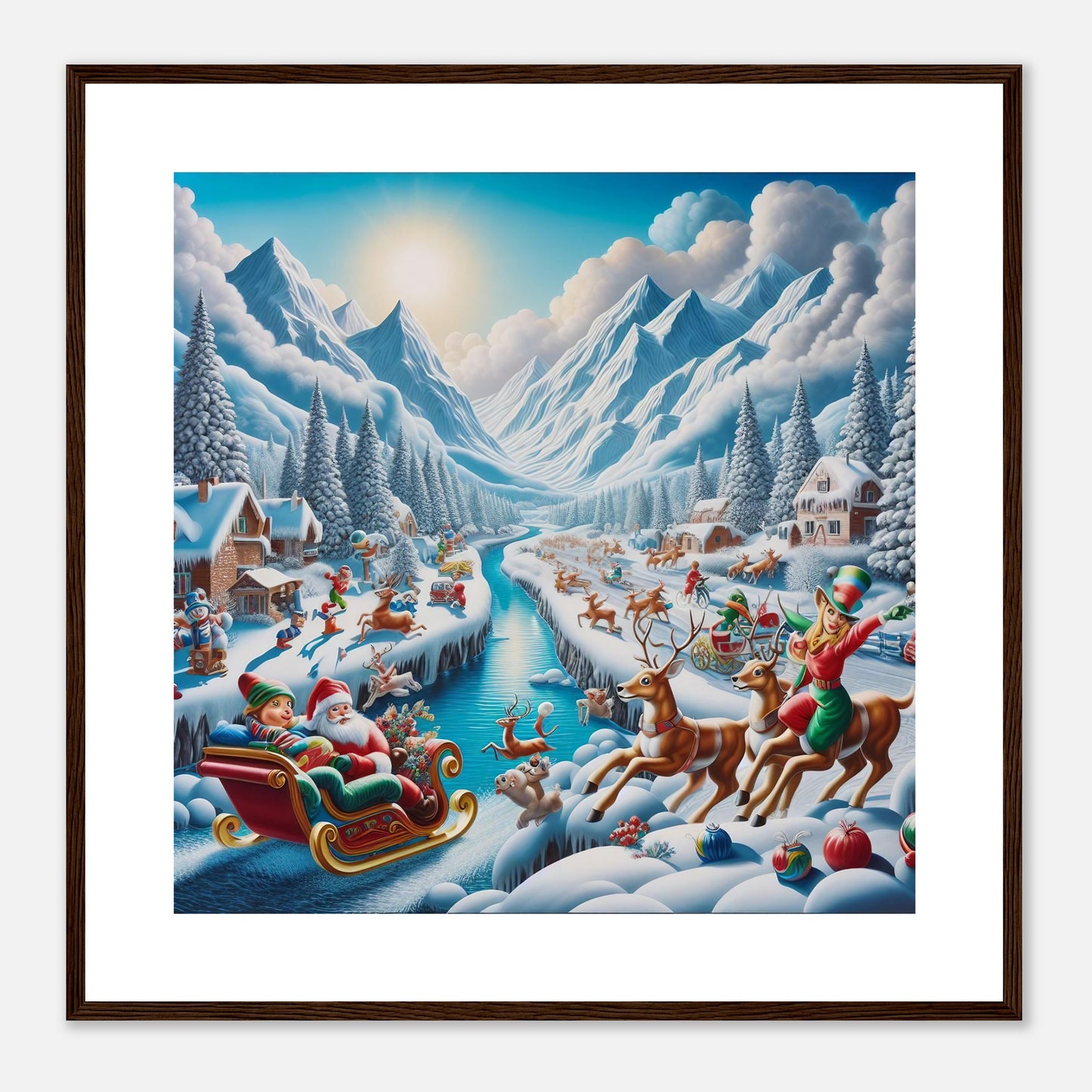 Wall Art - Winter 41 - Santa Claus, reindeer and river