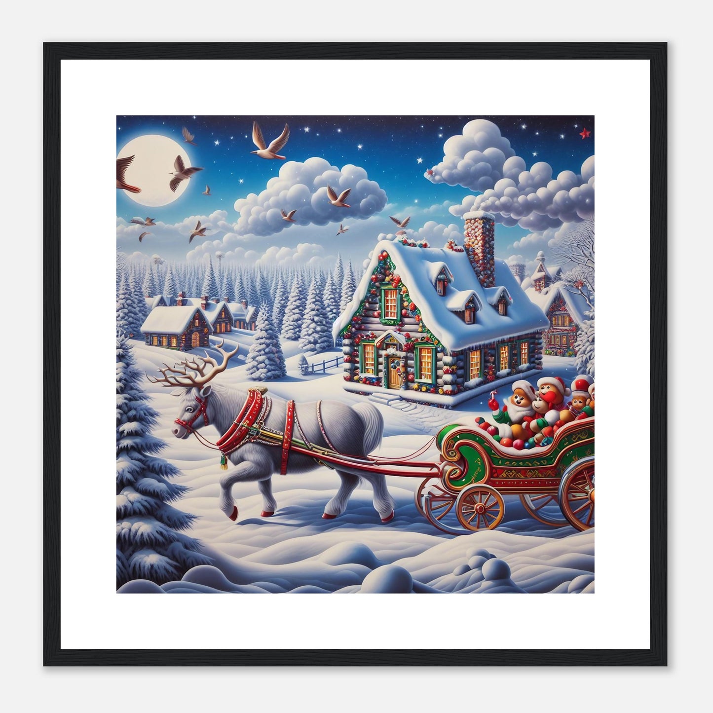 Wall Art - Winter 20 - White reindeer and a snow carriage