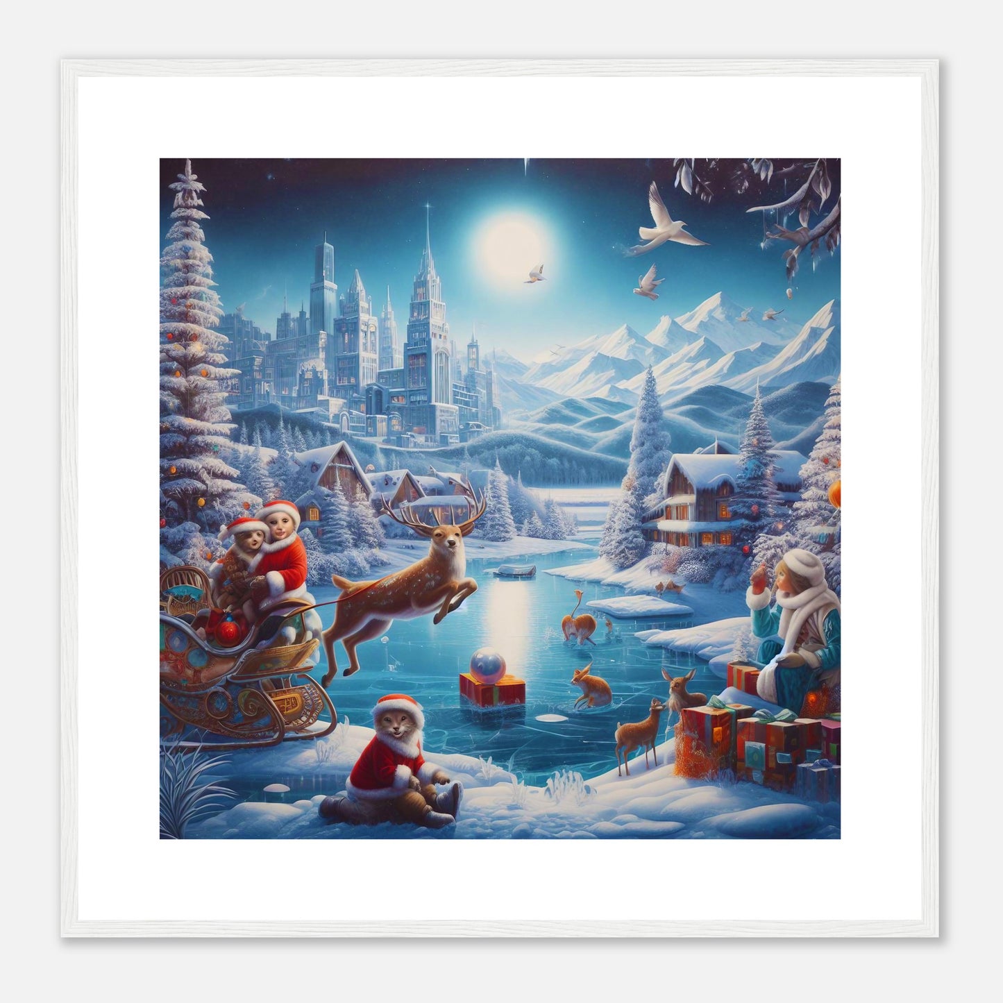 Wall Art - Winter 68 - Jumping reindeer by the river