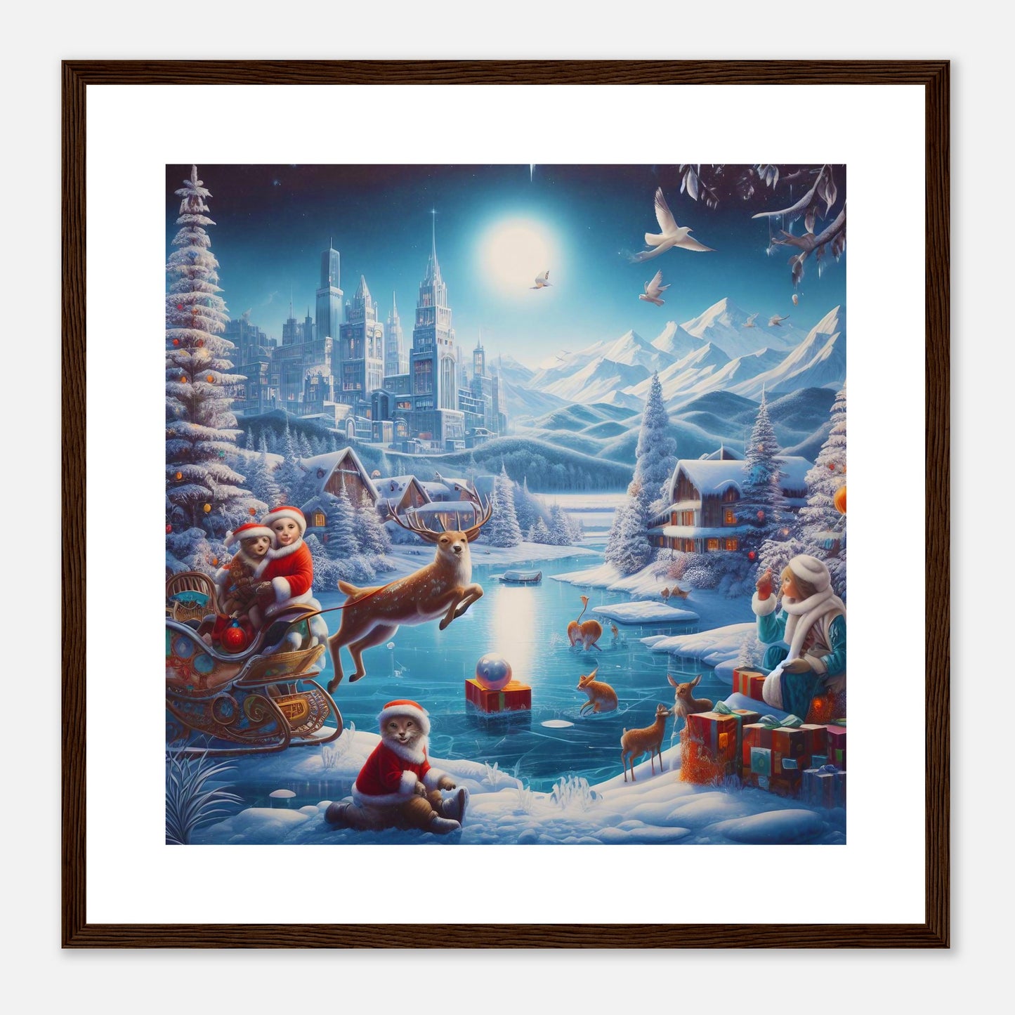 Wall Art - Winter 68 - Jumping reindeer by the river