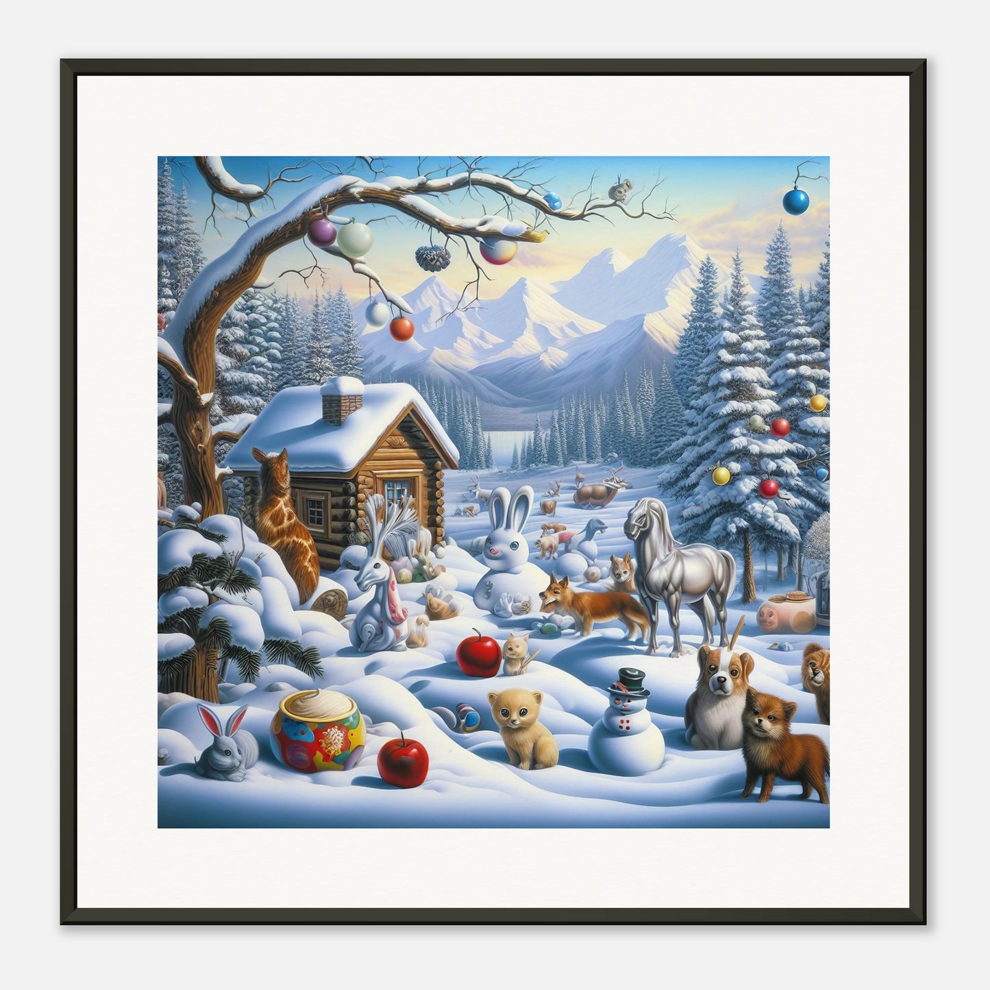 Wall Art - Winter 48 - Rabbit and a fox