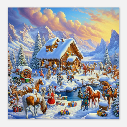 Wall Art - Winter 71 - Log cabin and horses