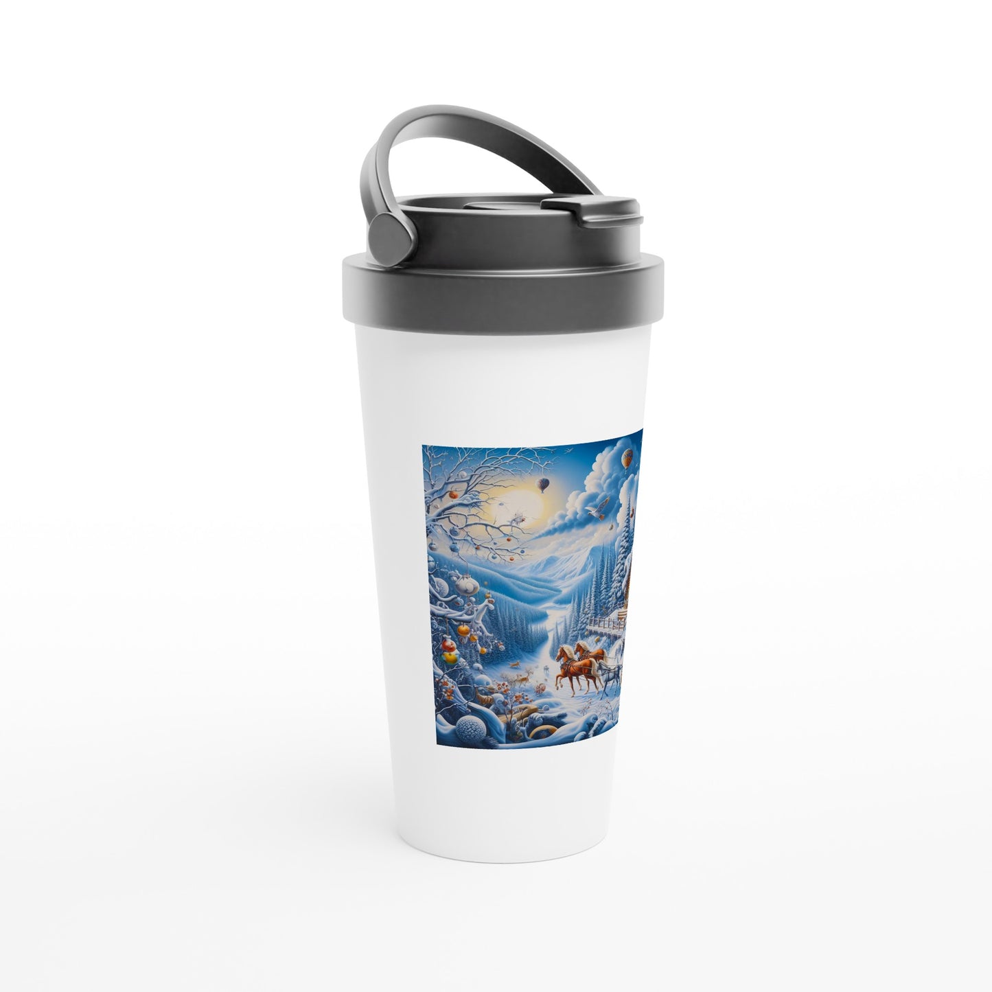 White 15oz Stainless Steel Travel Mug - Winter 164