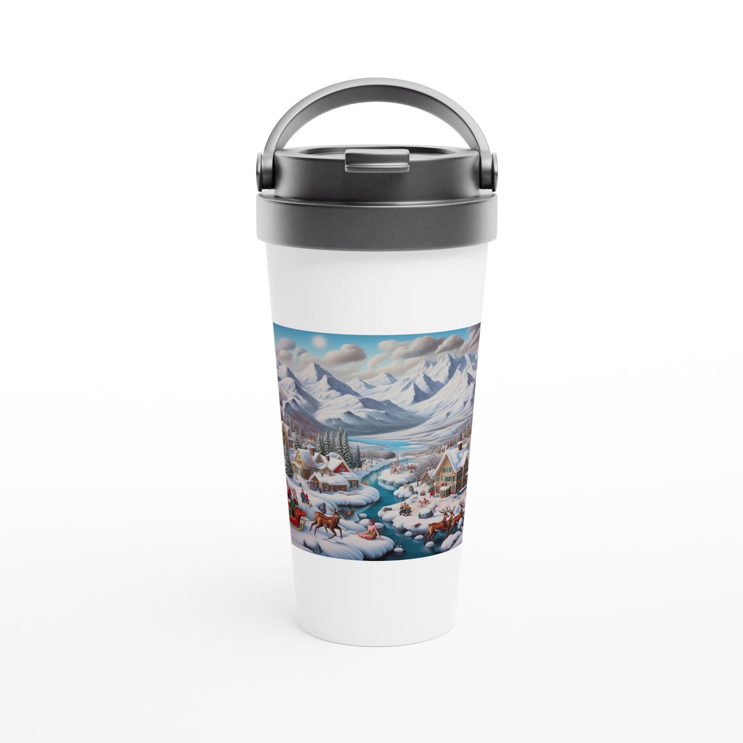 White 15oz Stainless Steel Travel Mug - Winter 109