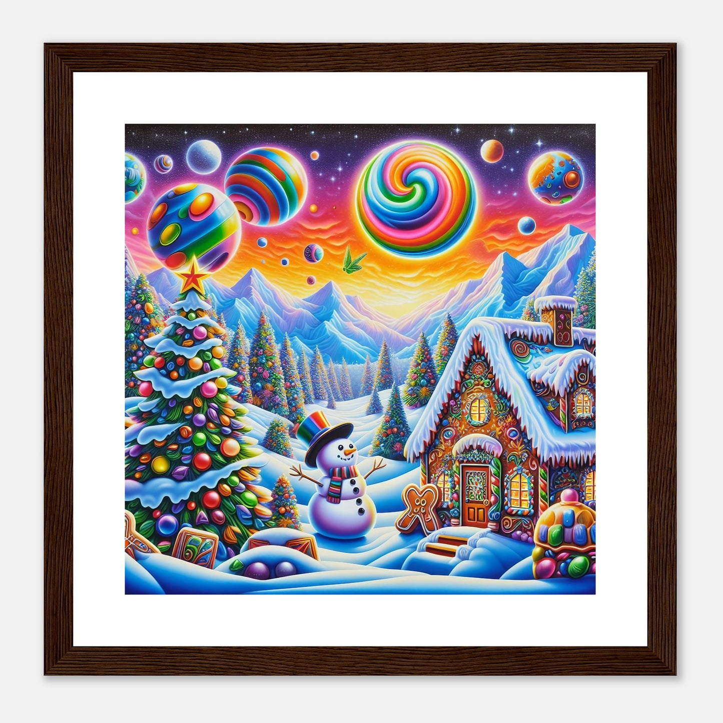 Wall Art - Winter 29 - Snowman and neon planets