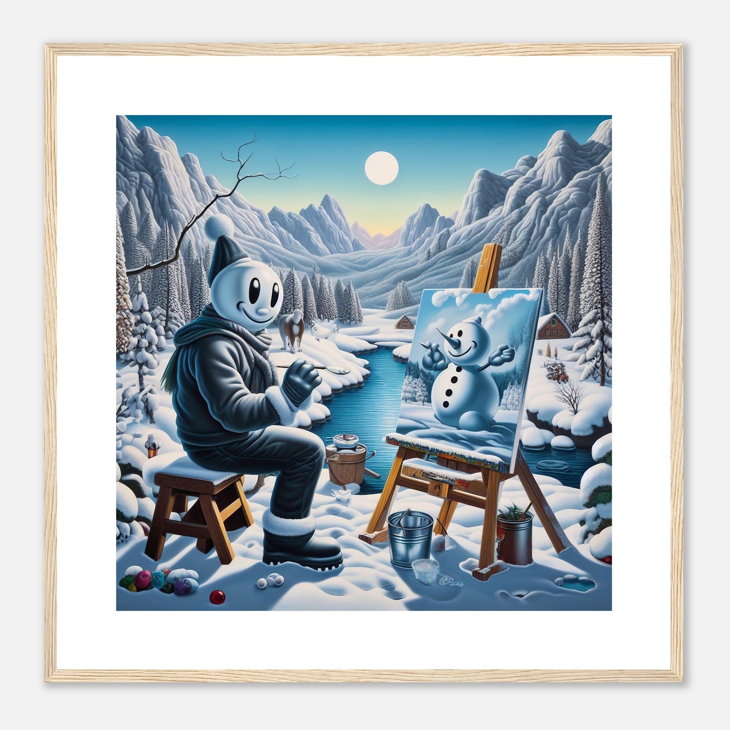 Wall Art - Winter 79 - Snowman by the river