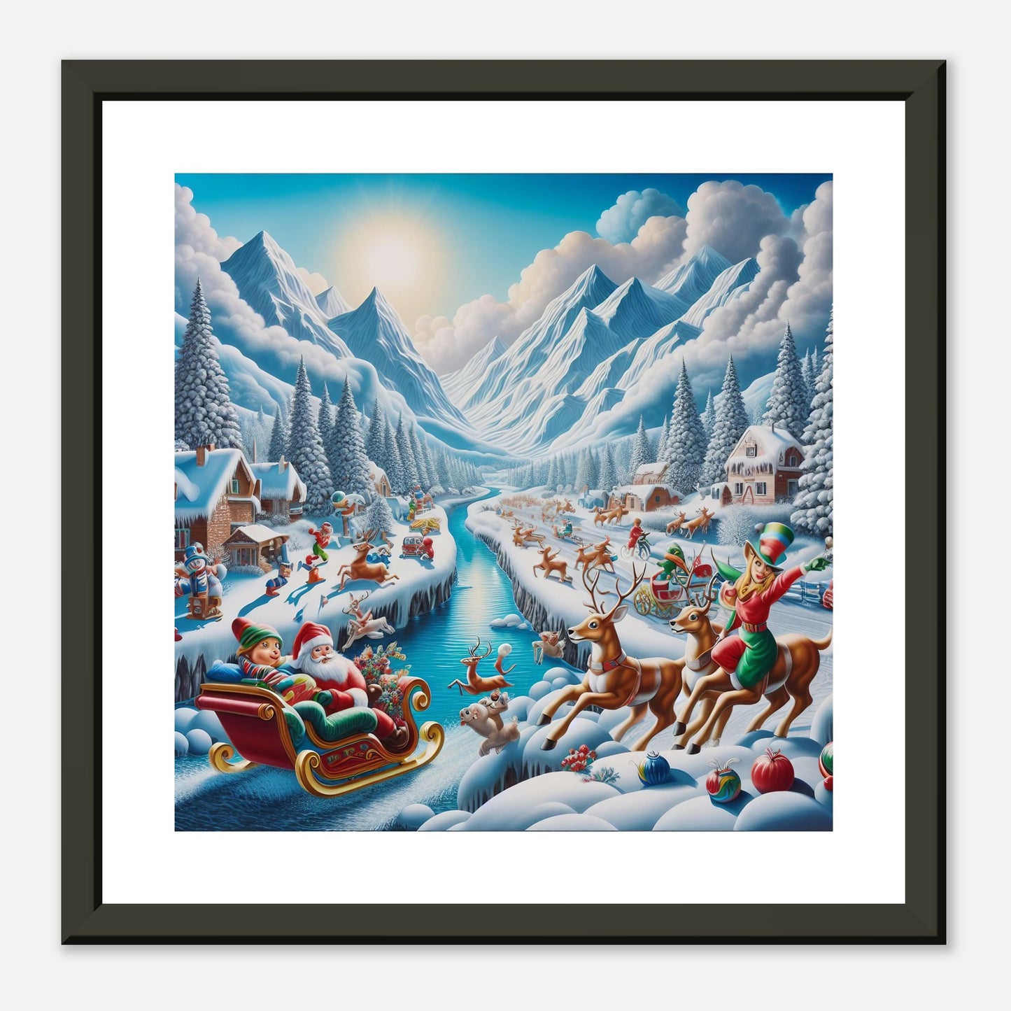 Wall Art - Winter 41 - Santa Claus, reindeer and river