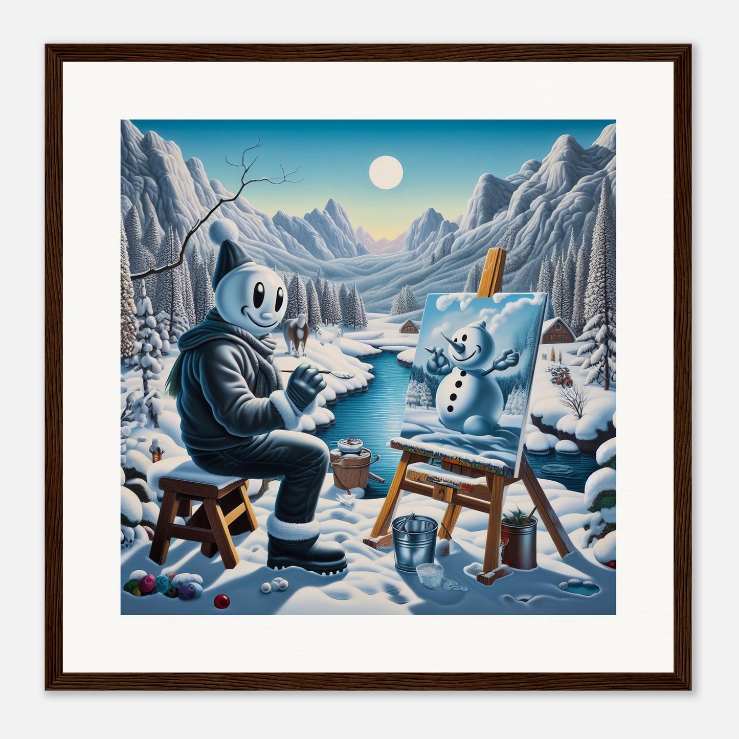 Wall Art - Winter 79 - Snowman by the river