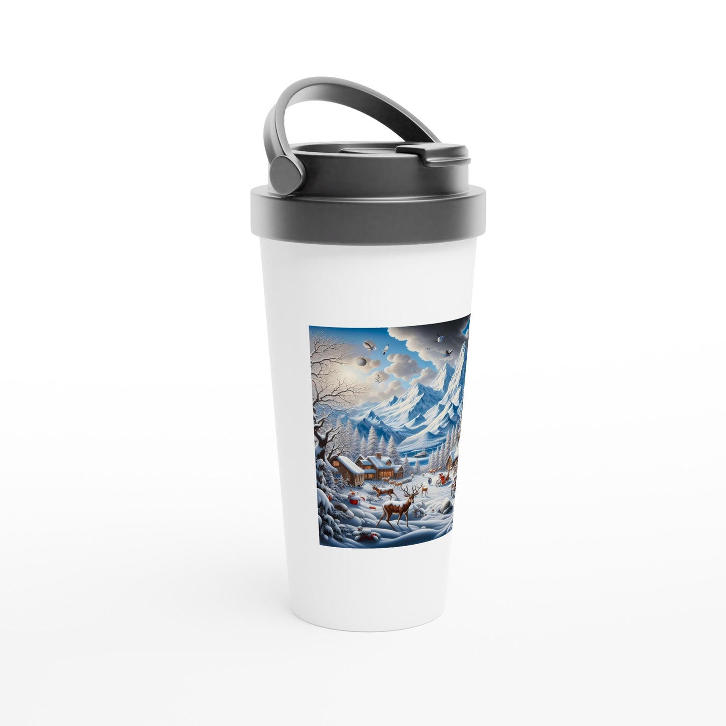 White 15oz Stainless Steel Travel Mug - Winter 129