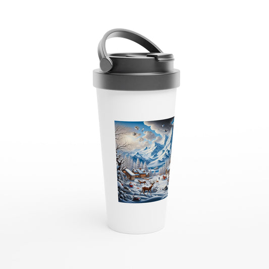 White 15oz Stainless Steel Travel Mug - Winter 129