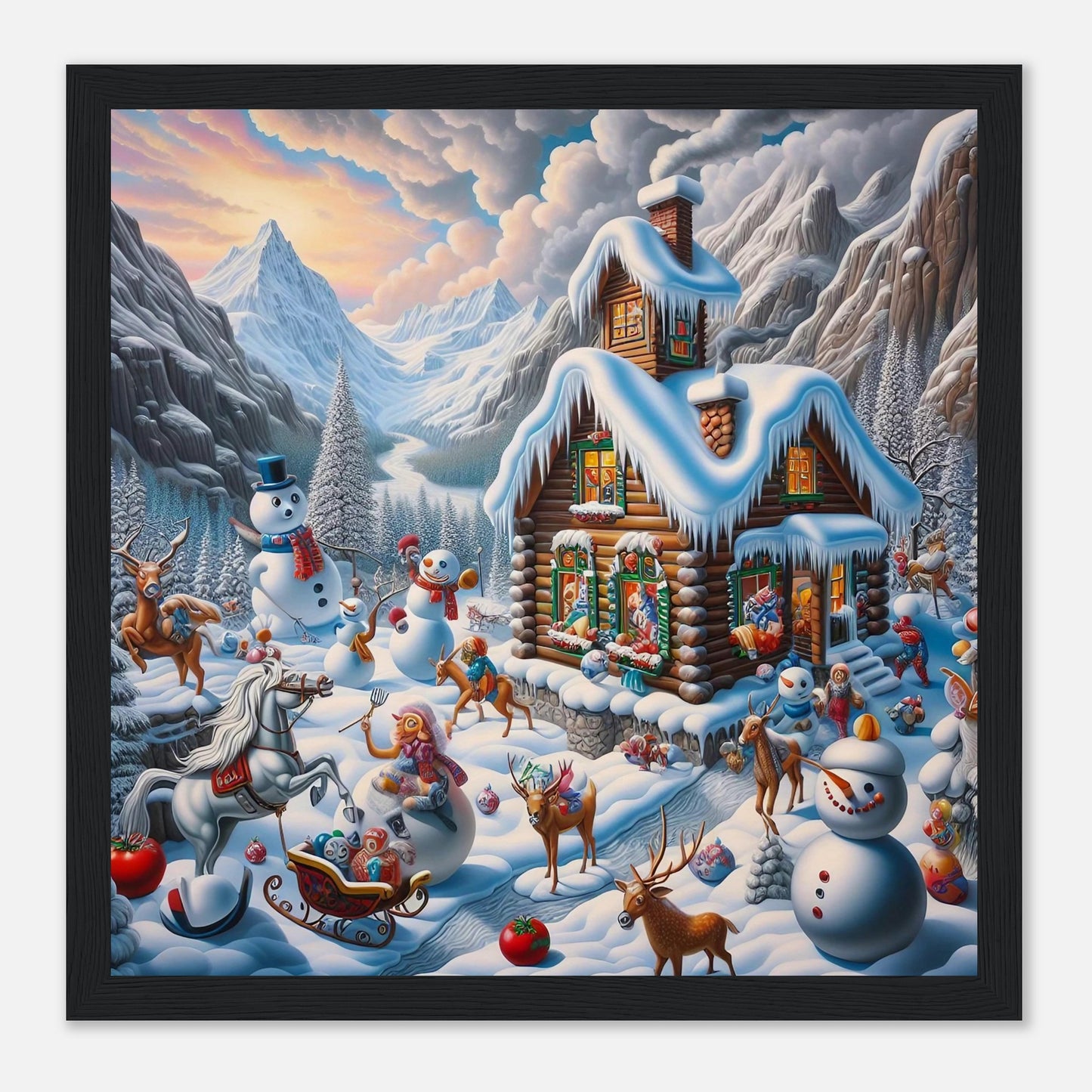 Wall art - House with snowmen