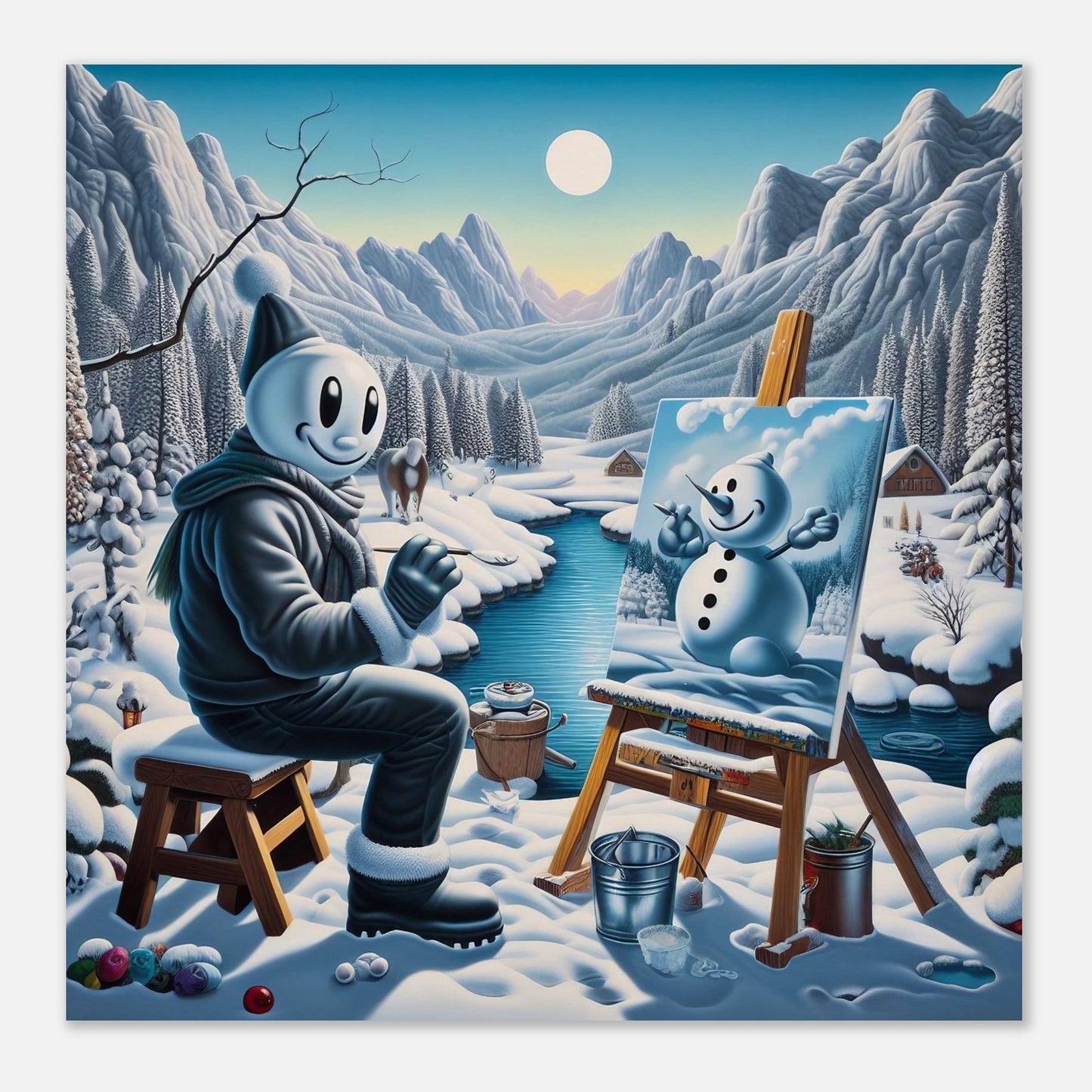 Wall Art - Winter 79 - Snowman by the river