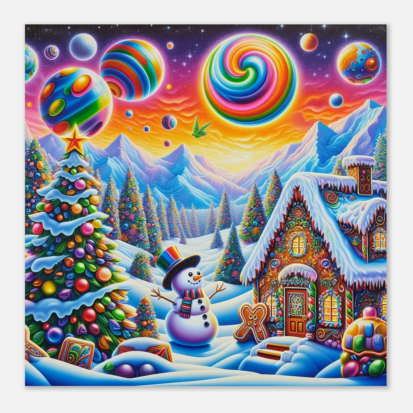 Wall Art - Winter 29 - Snowman and neon planets
