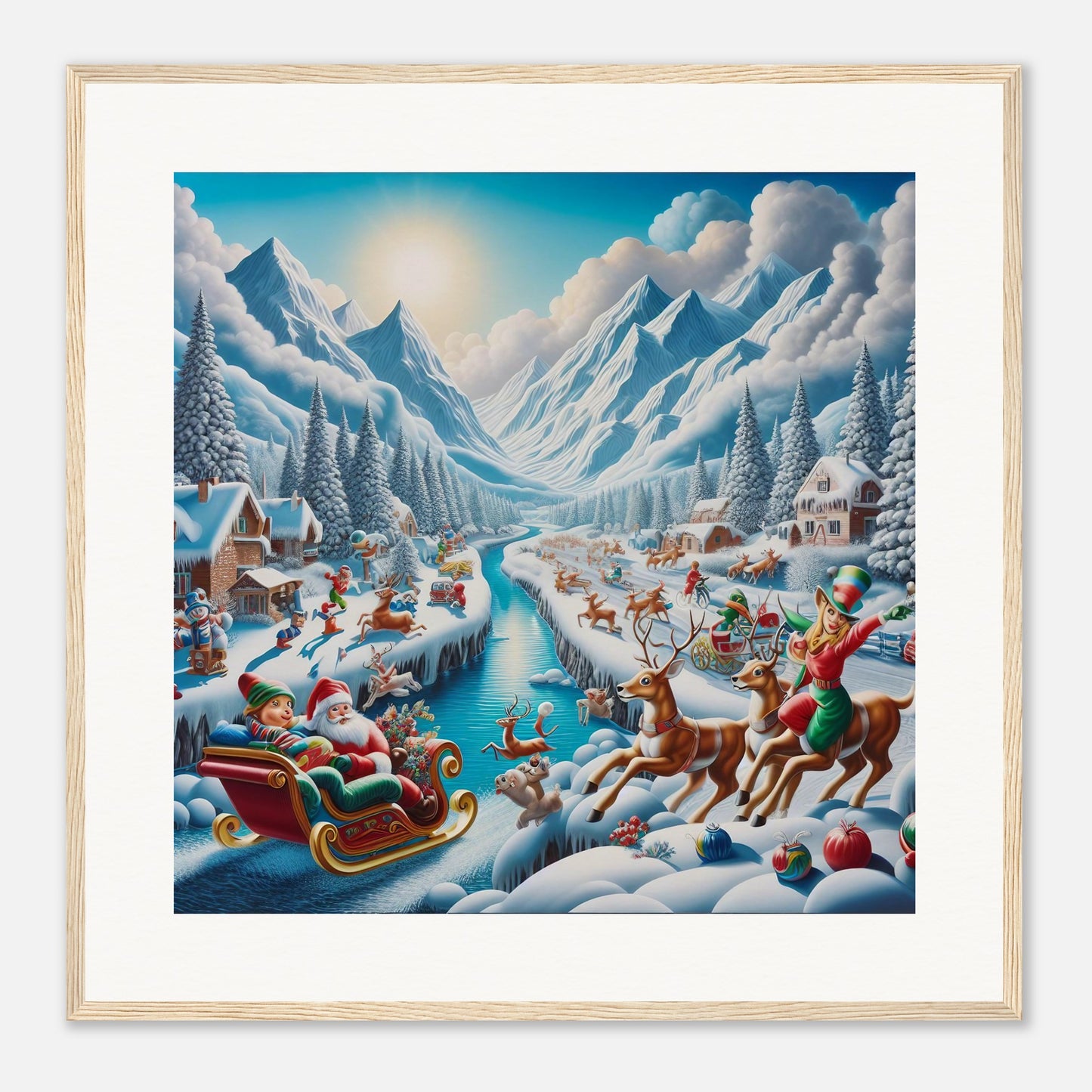 Wall Art - Winter 41 - Santa Claus, reindeer and river
