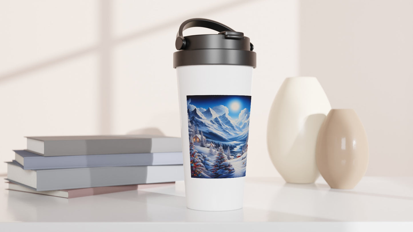 White 15oz Stainless Steel Travel Mug - Winter 106