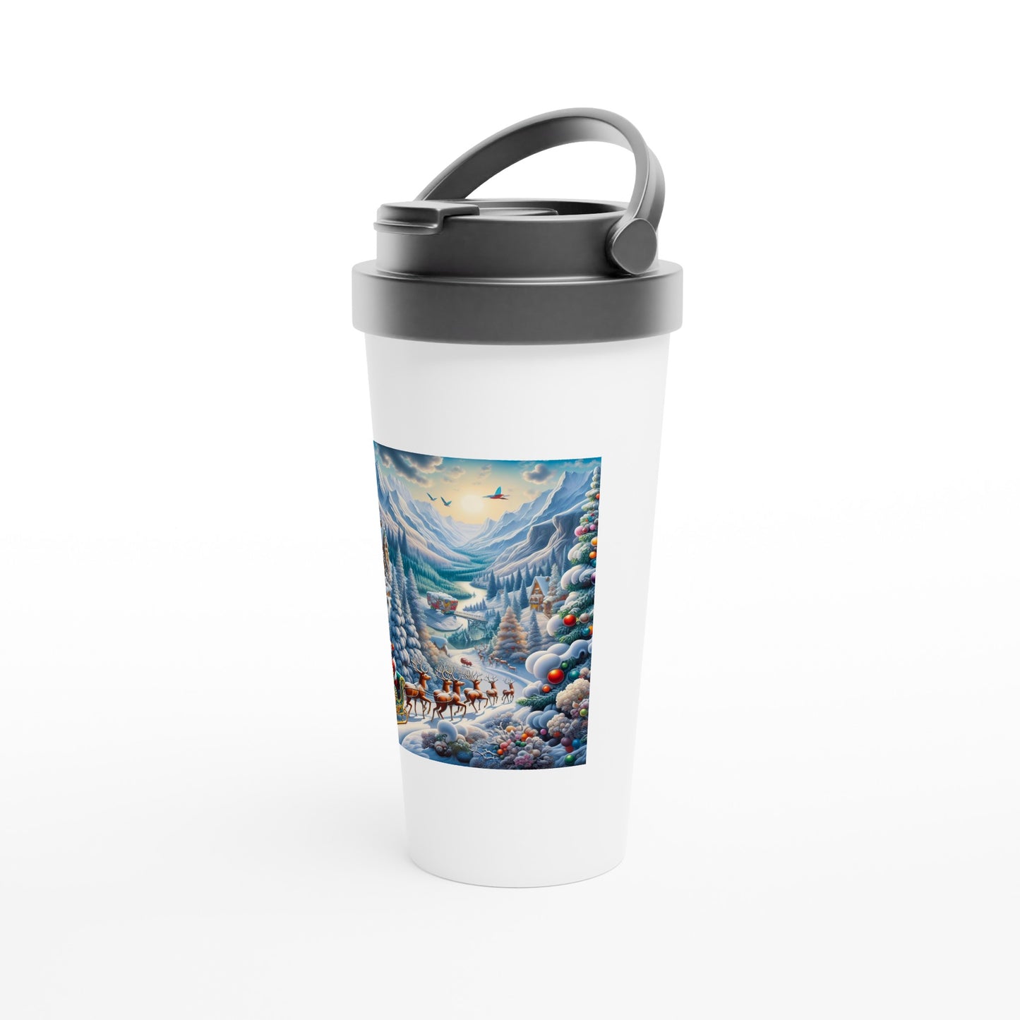 White 15oz Stainless Steel Travel Mug - Winter 113