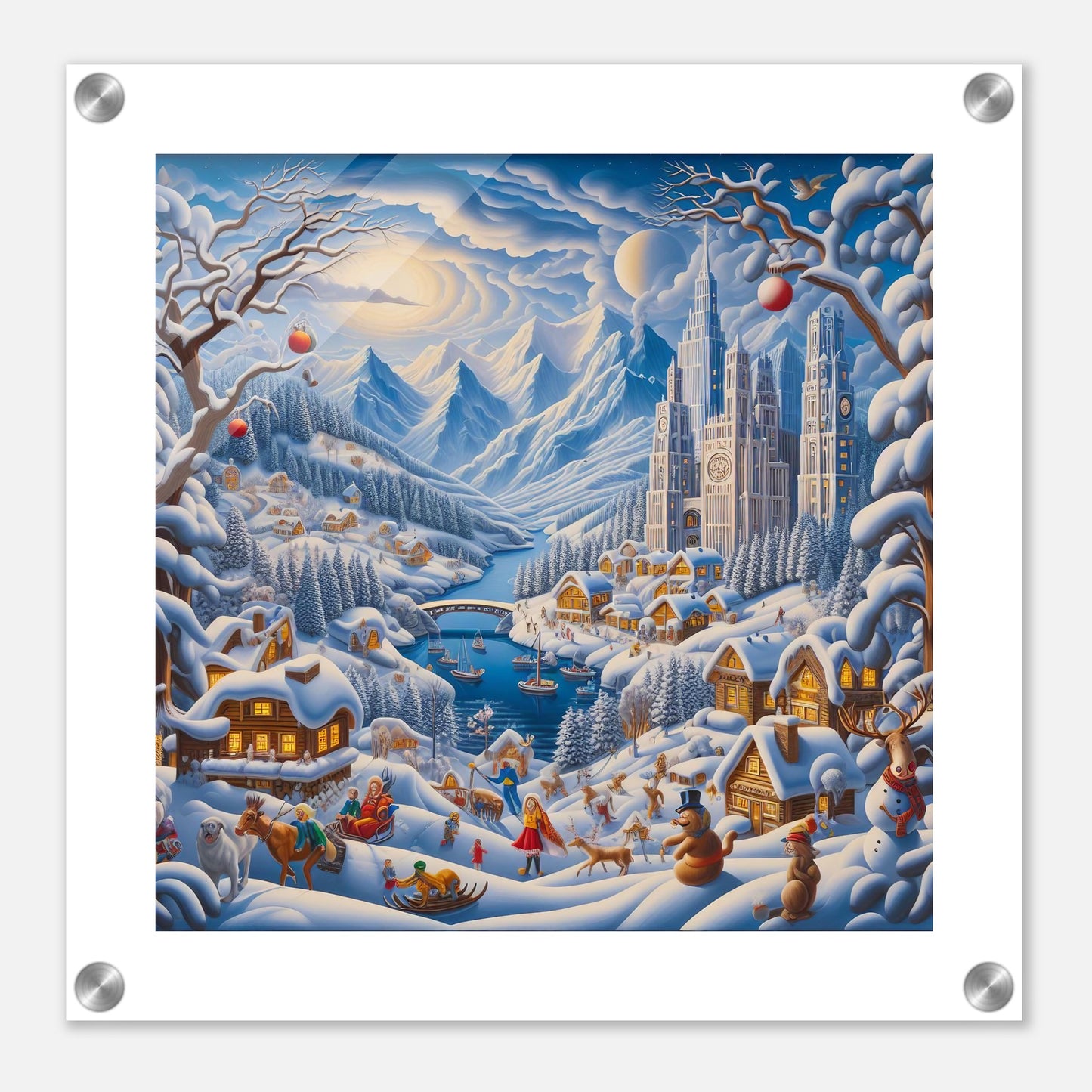 Wall Art - Winter 2 - Mountains, river, building