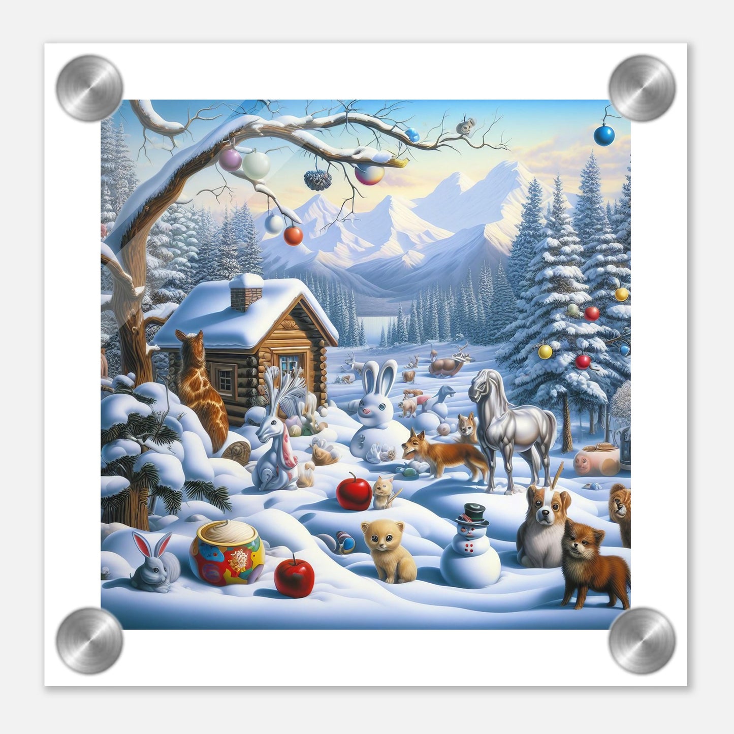 Wall Art - Winter 48 - Rabbit and a fox