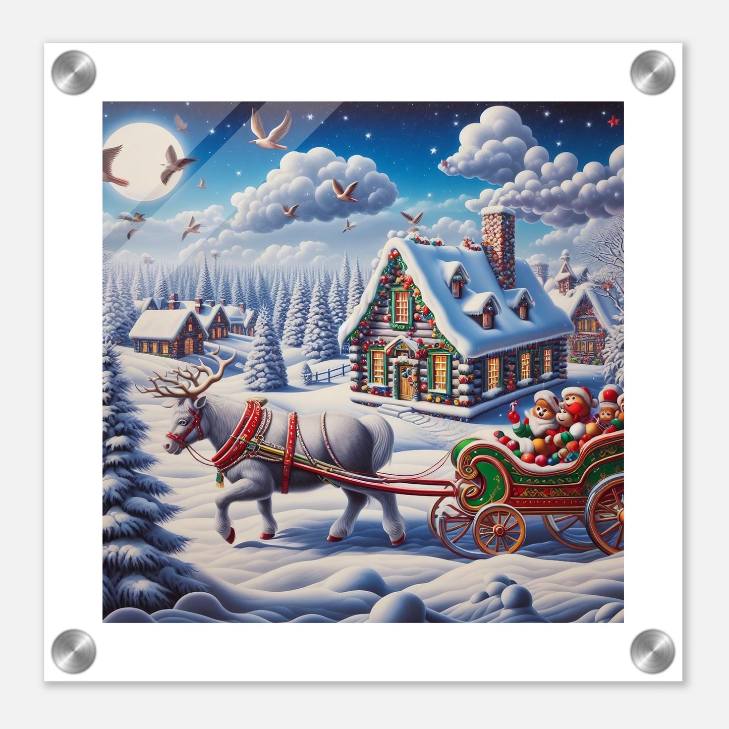 Wall Art - Winter 20 - White reindeer and a snow carriage