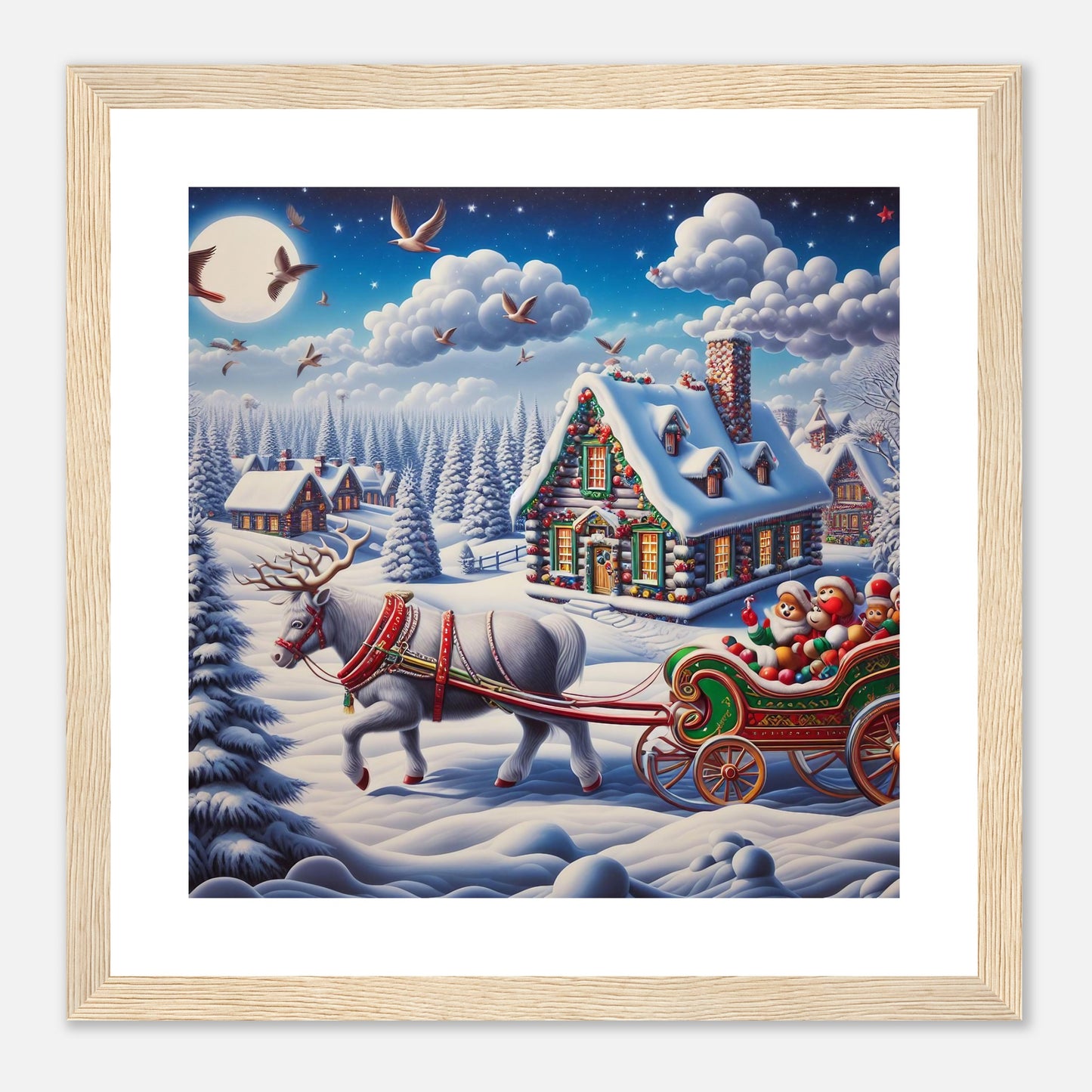 Wall Art - Winter 20 - White reindeer and a snow carriage