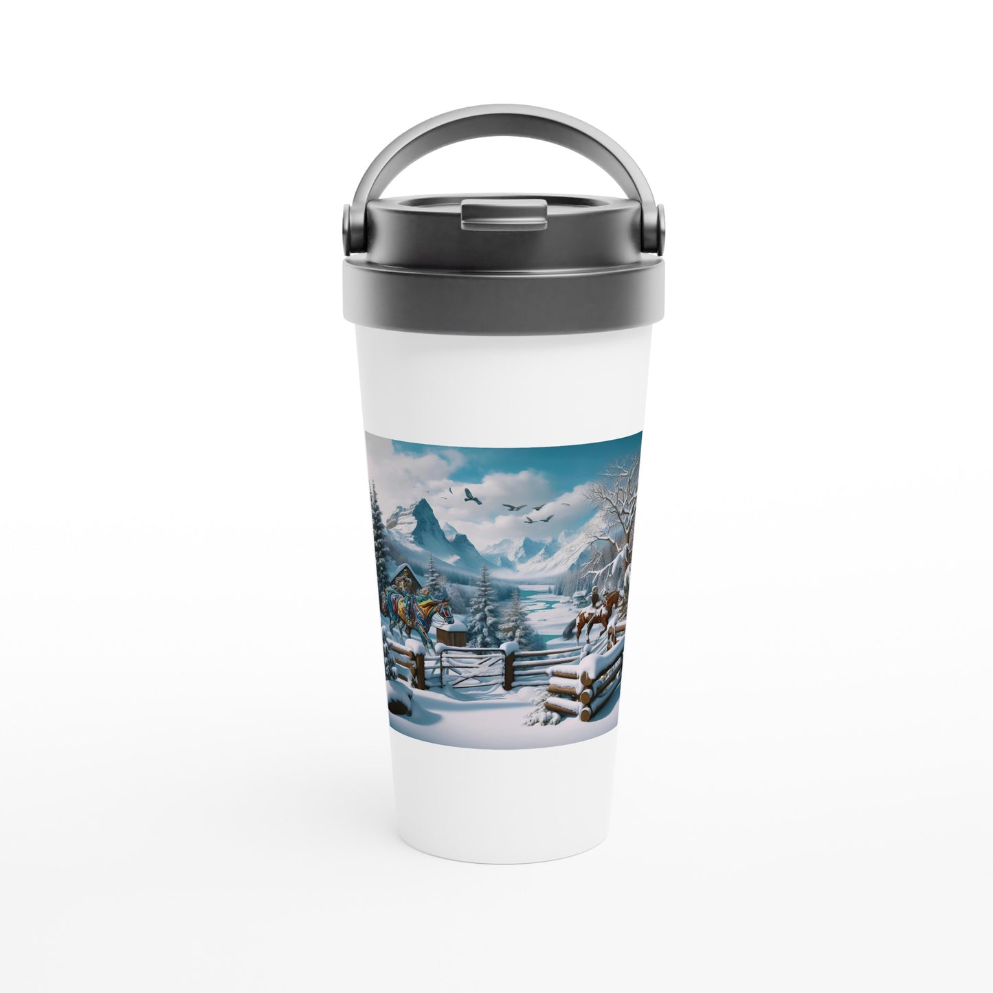 White 15oz Stainless Steel Travel Mug - Winter 190