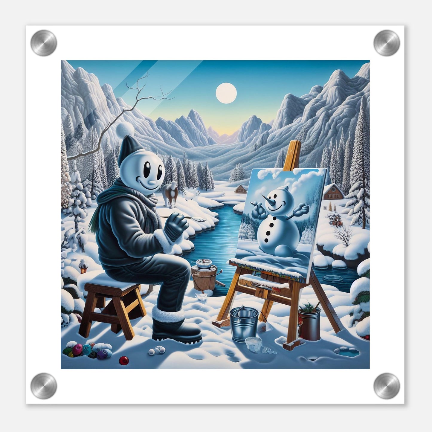 Wall Art - Winter 79 - Snowman by the river