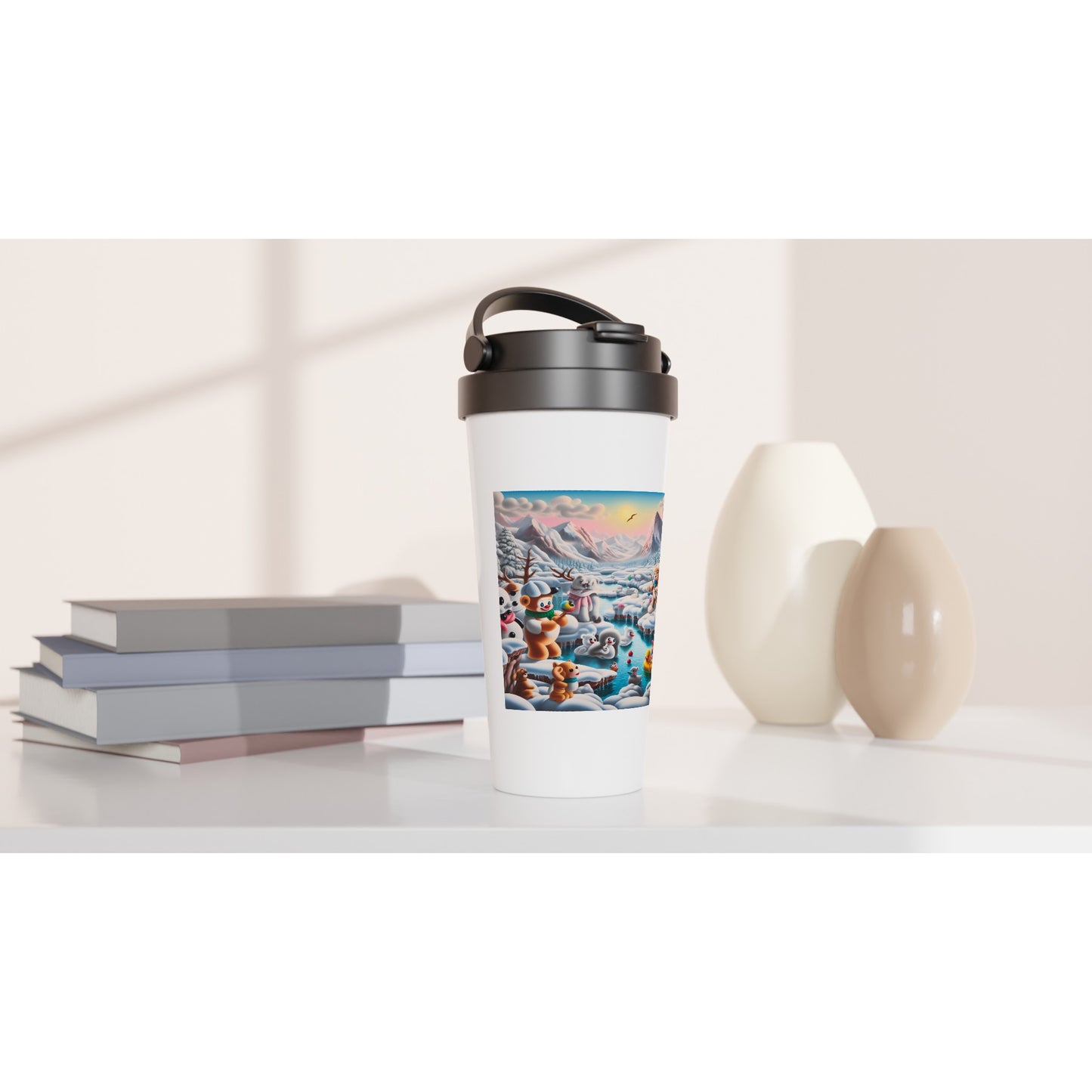 White 15oz Stainless Steel Travel Mug - Winter 150