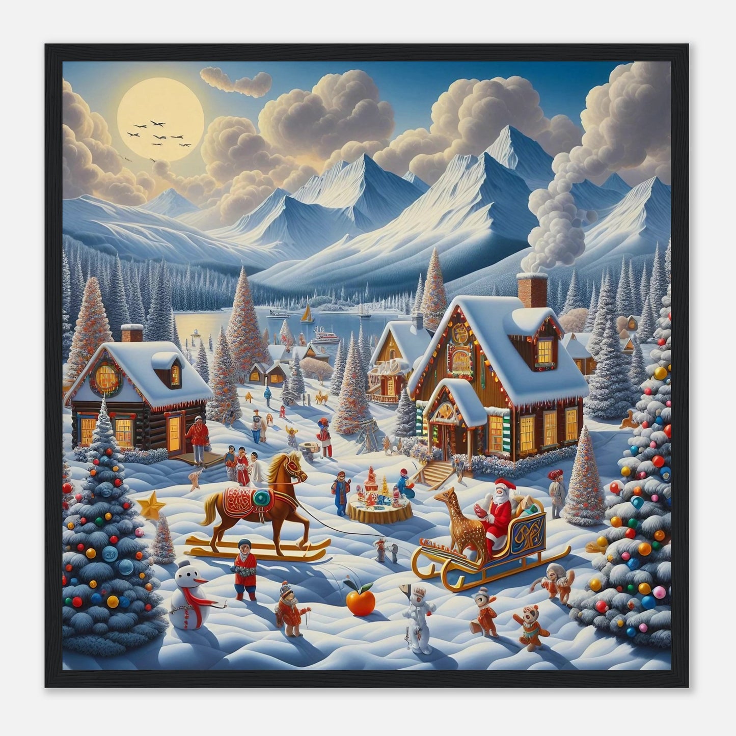 Wall art - Houses with Santa Claus and a Wood Horse