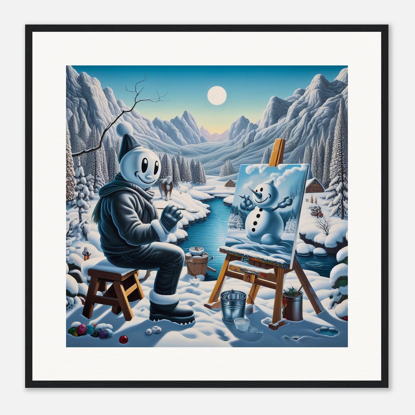 Wall Art - Winter 79 - Snowman by the river