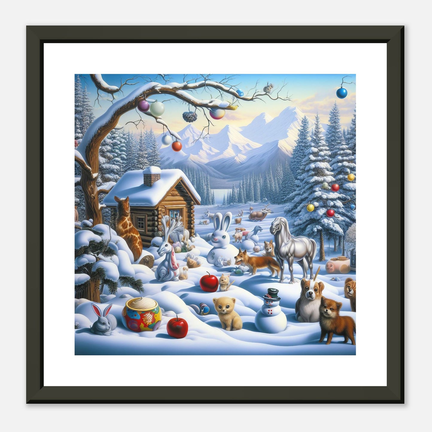 Wall Art - Winter 48 - Rabbit and a fox