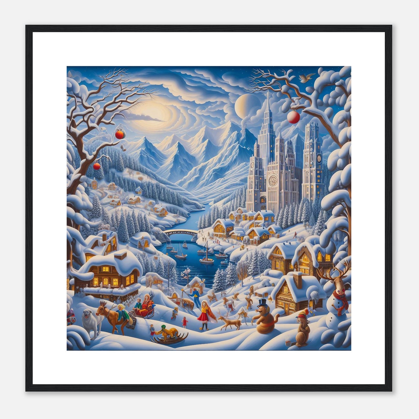 Wall Art - Winter 2 - Mountains, river, building