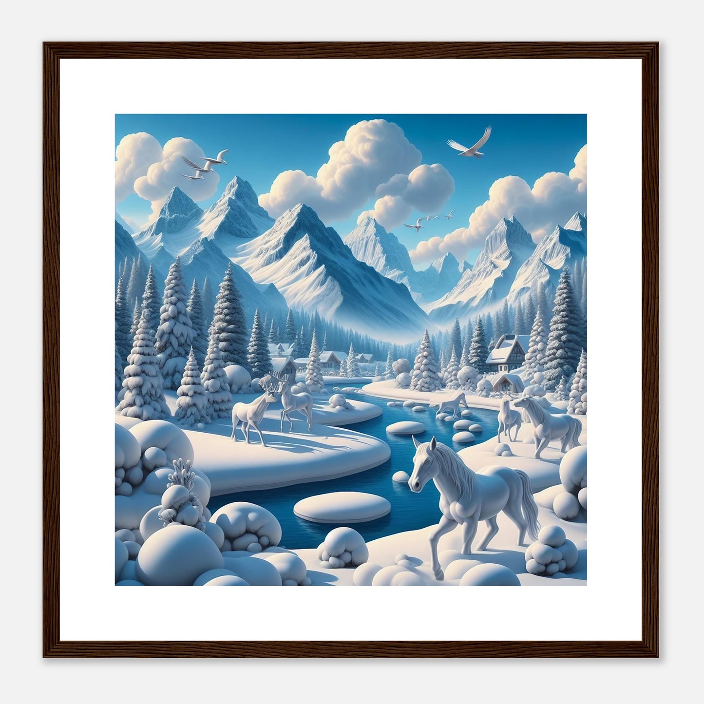 Wall Art - Winter 1 - Horses, deer and mountains