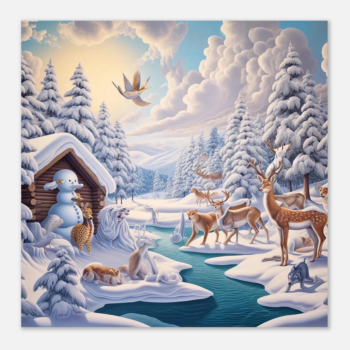 Wall art - Deer, snowman, river