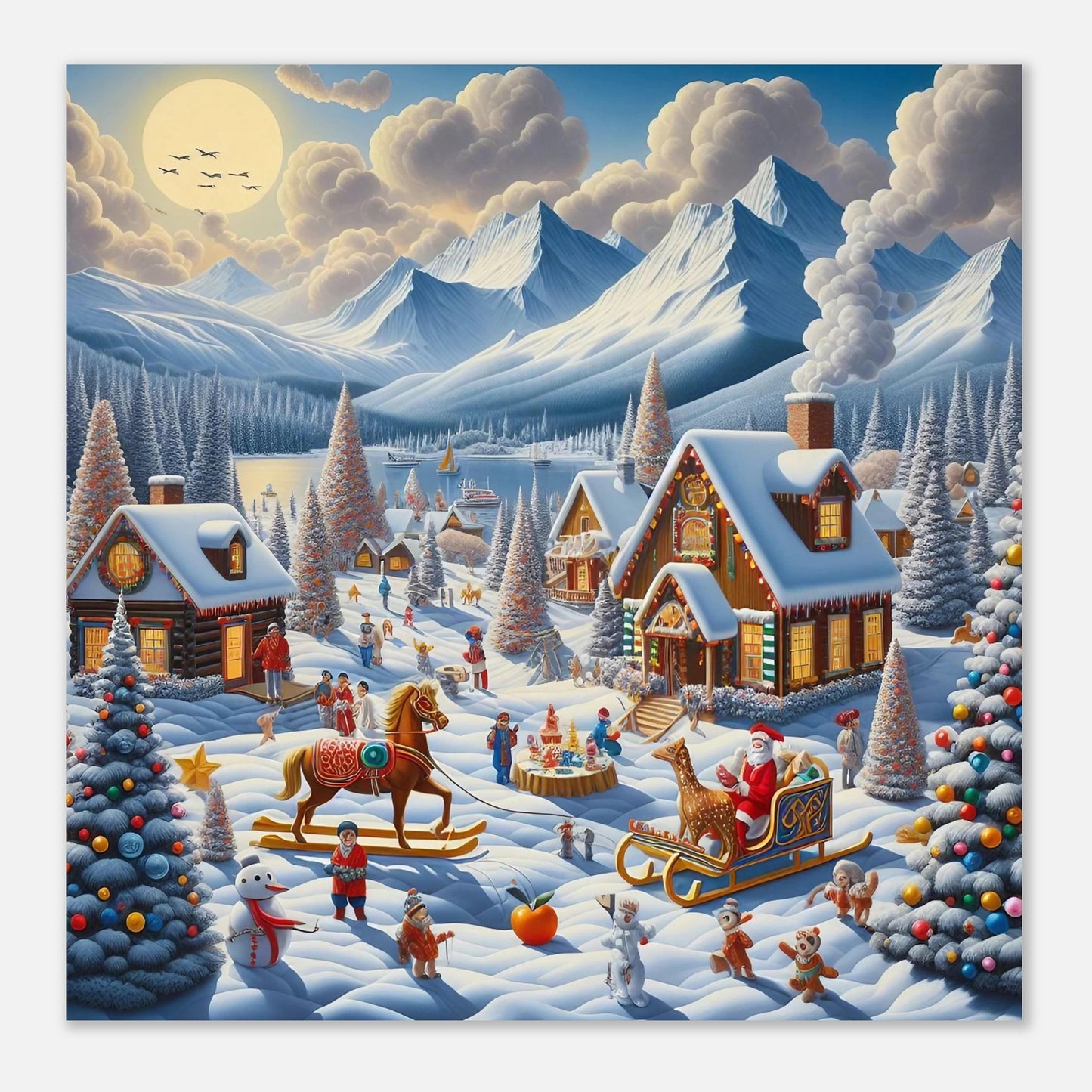 Wall art - Houses with Santa Claus and a Wood Horse