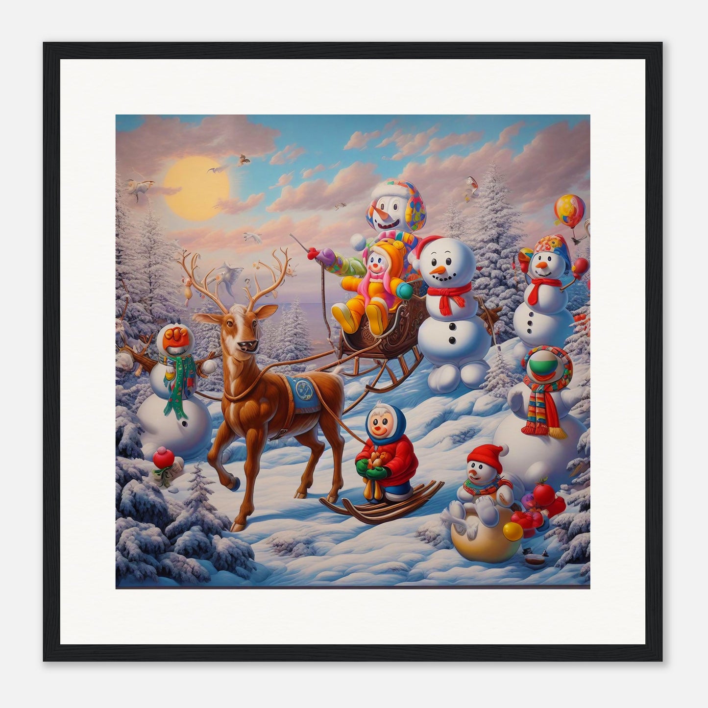 Wall Art - Winter 77 - Snowmen and a reindeer
