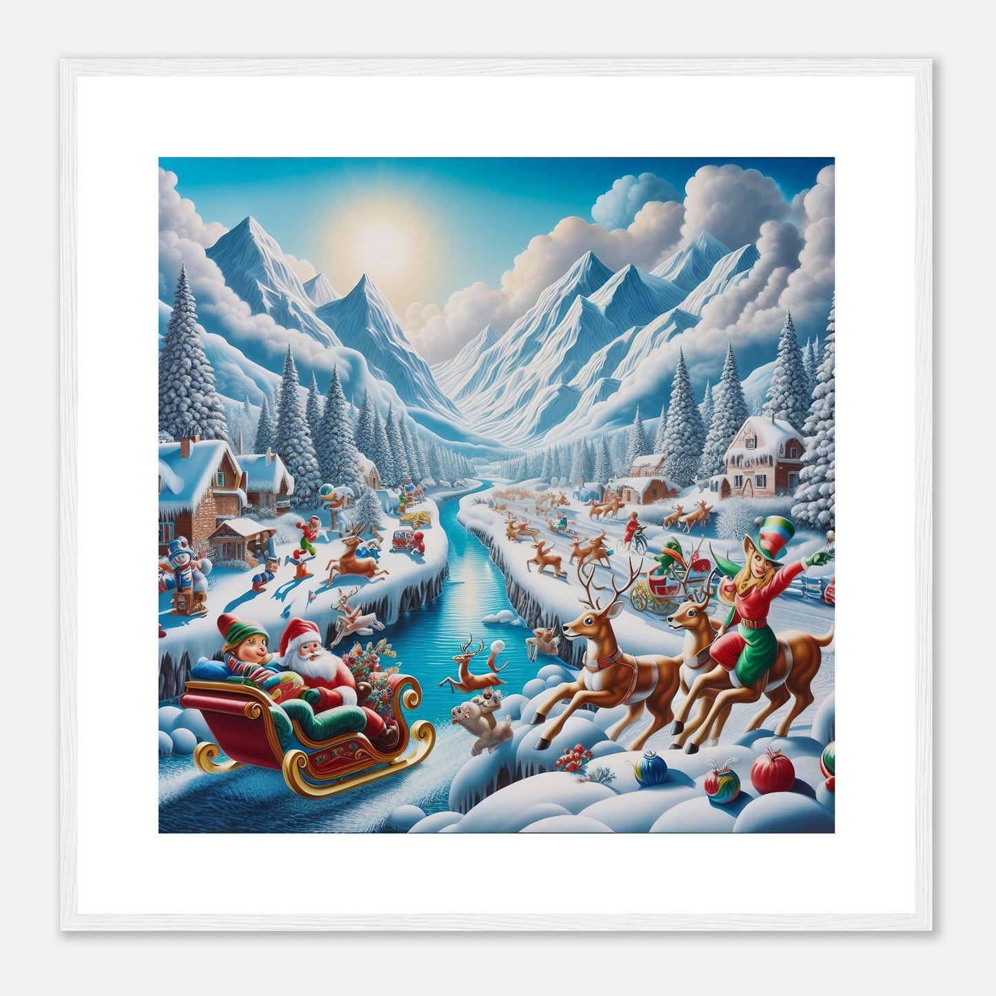 Wall Art - Winter 41 - Santa Claus, reindeer and river