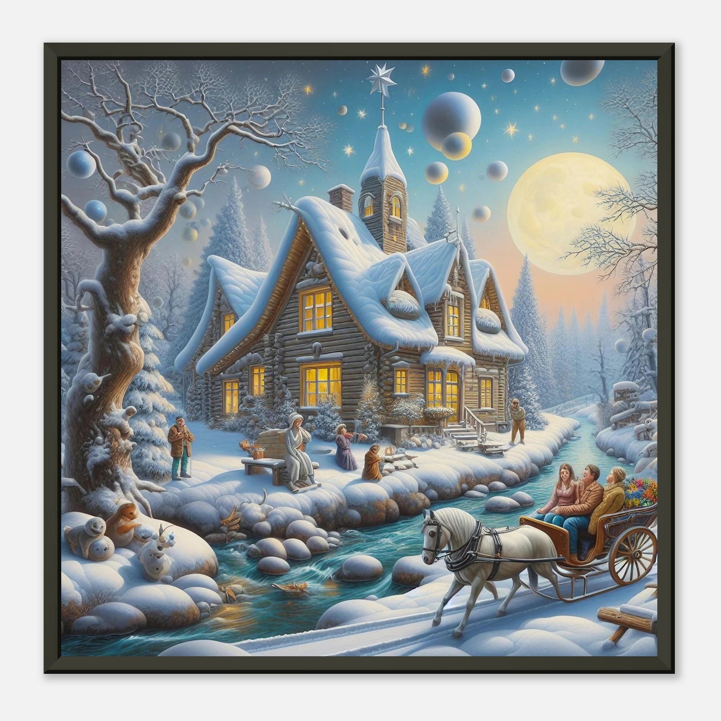 Wall art - House with a horse in winter at night