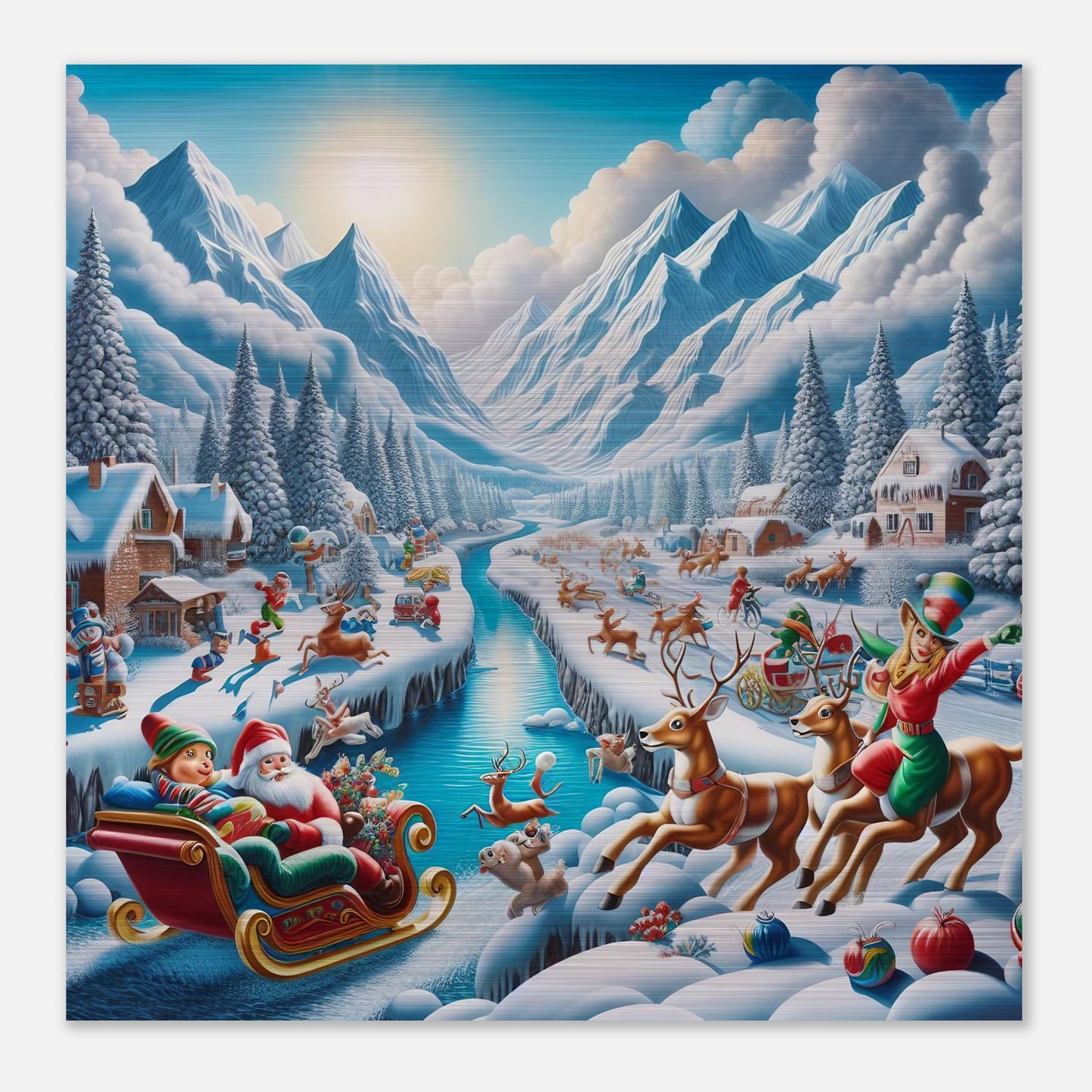 Wall Art - Winter 41 - Santa Claus, reindeer and river