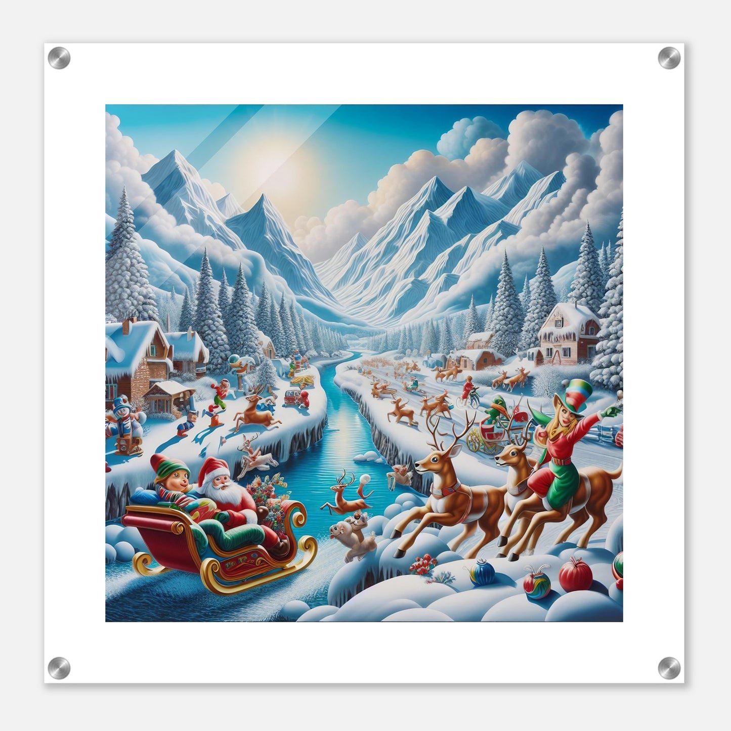 Wall Art - Winter 41 - Santa Claus, reindeer and river