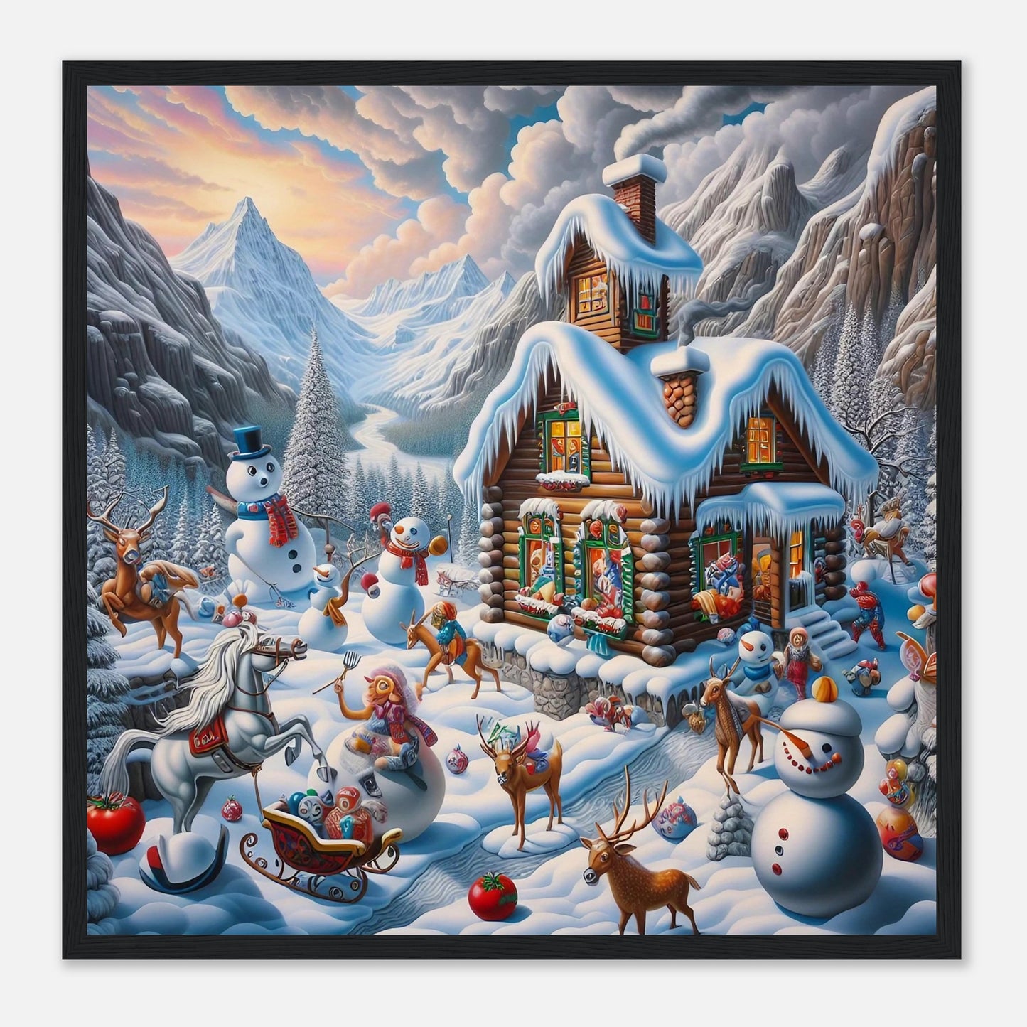 Wall art - House with snowmen