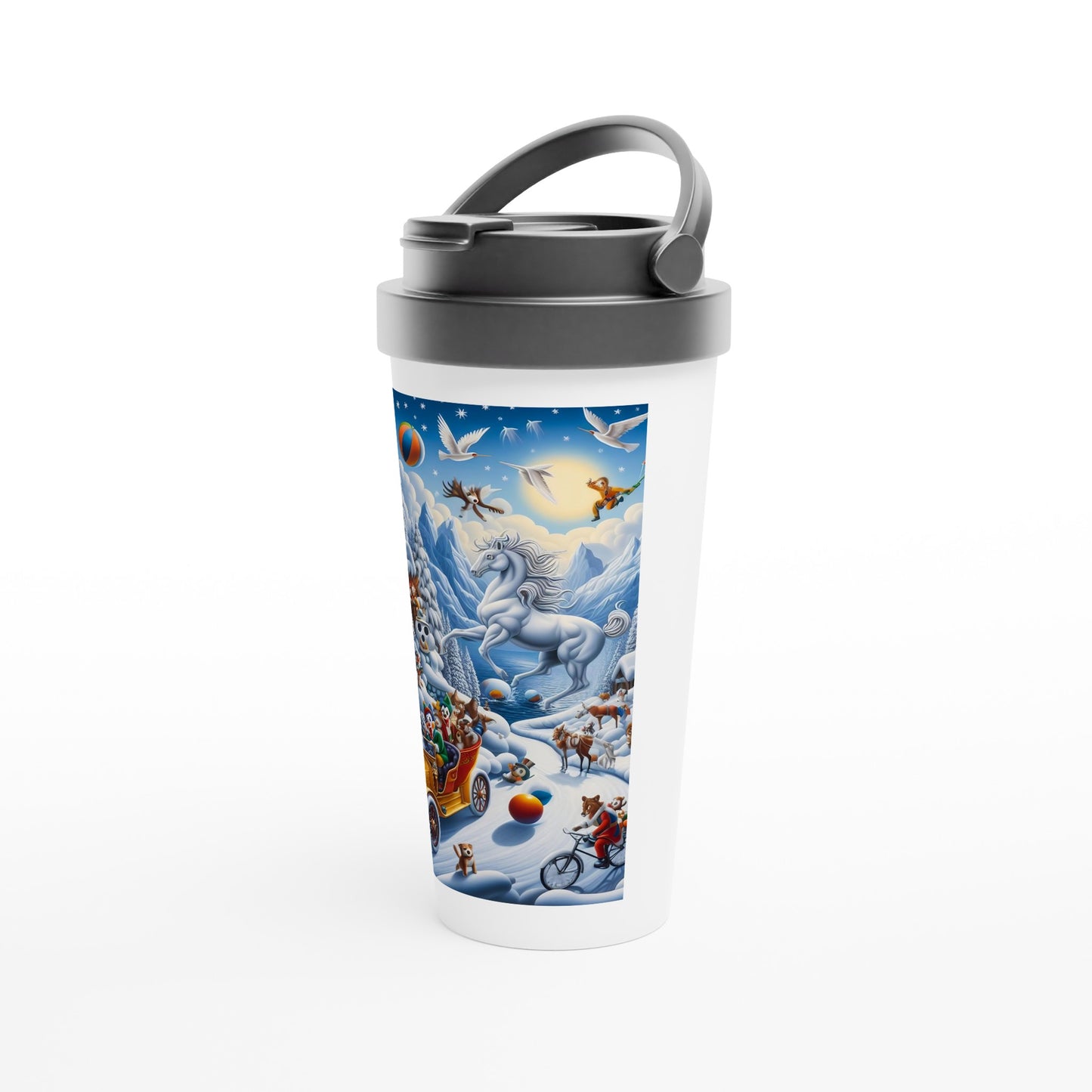 White 15oz Stainless Steel Travel Mug  - Winter 161