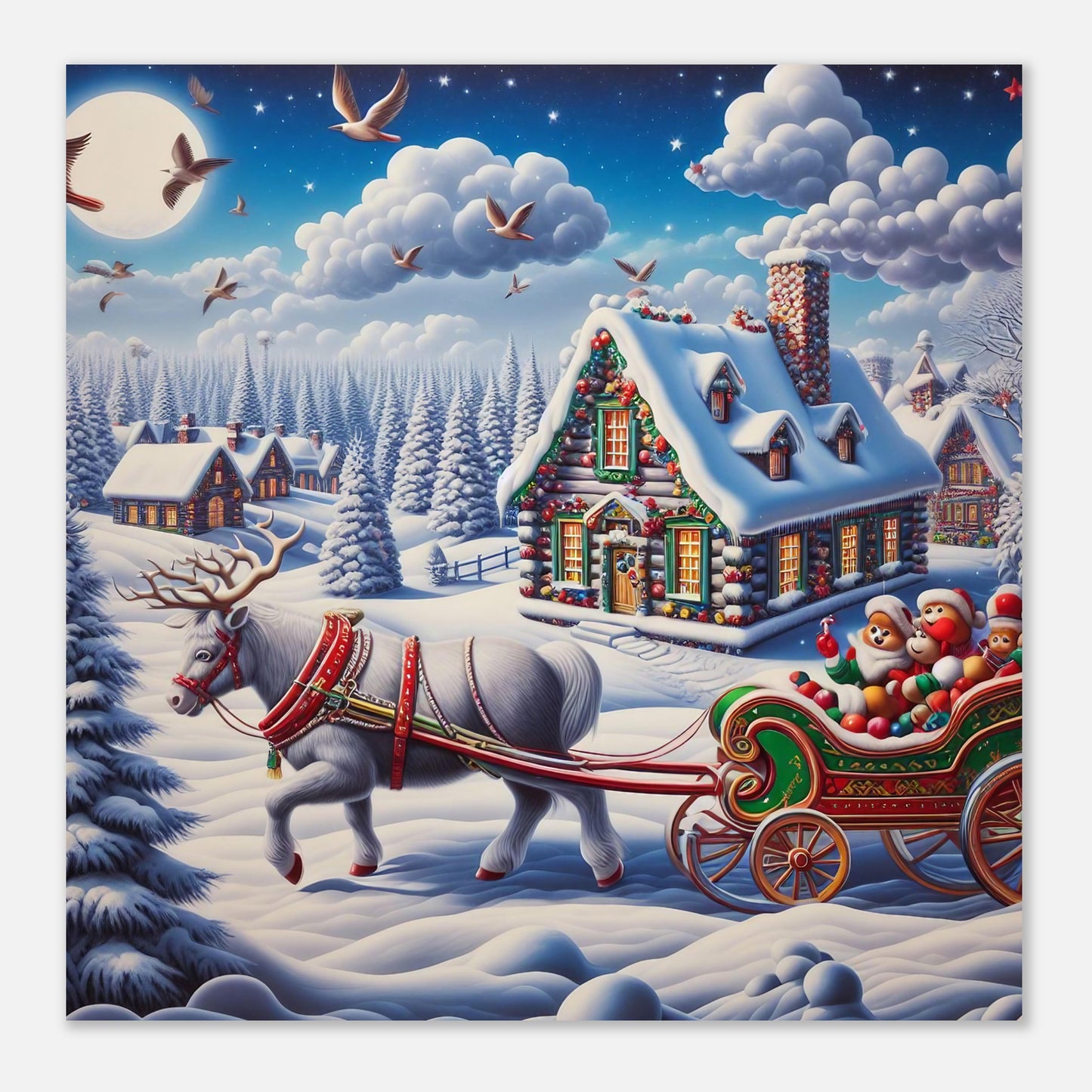 Wall Art - Winter 20 - White reindeer and a snow carriage