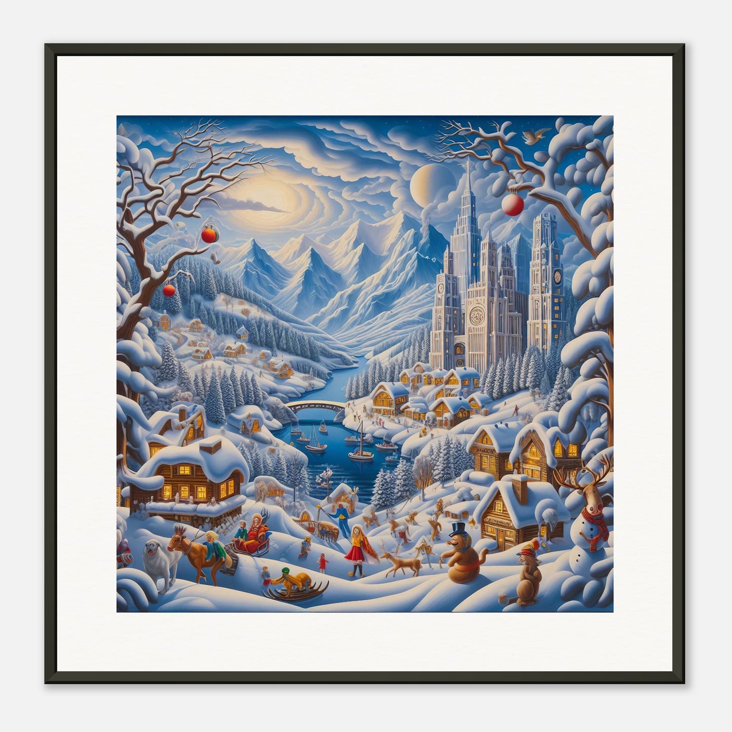 Wall Art - Winter 2 - Mountains, river, building