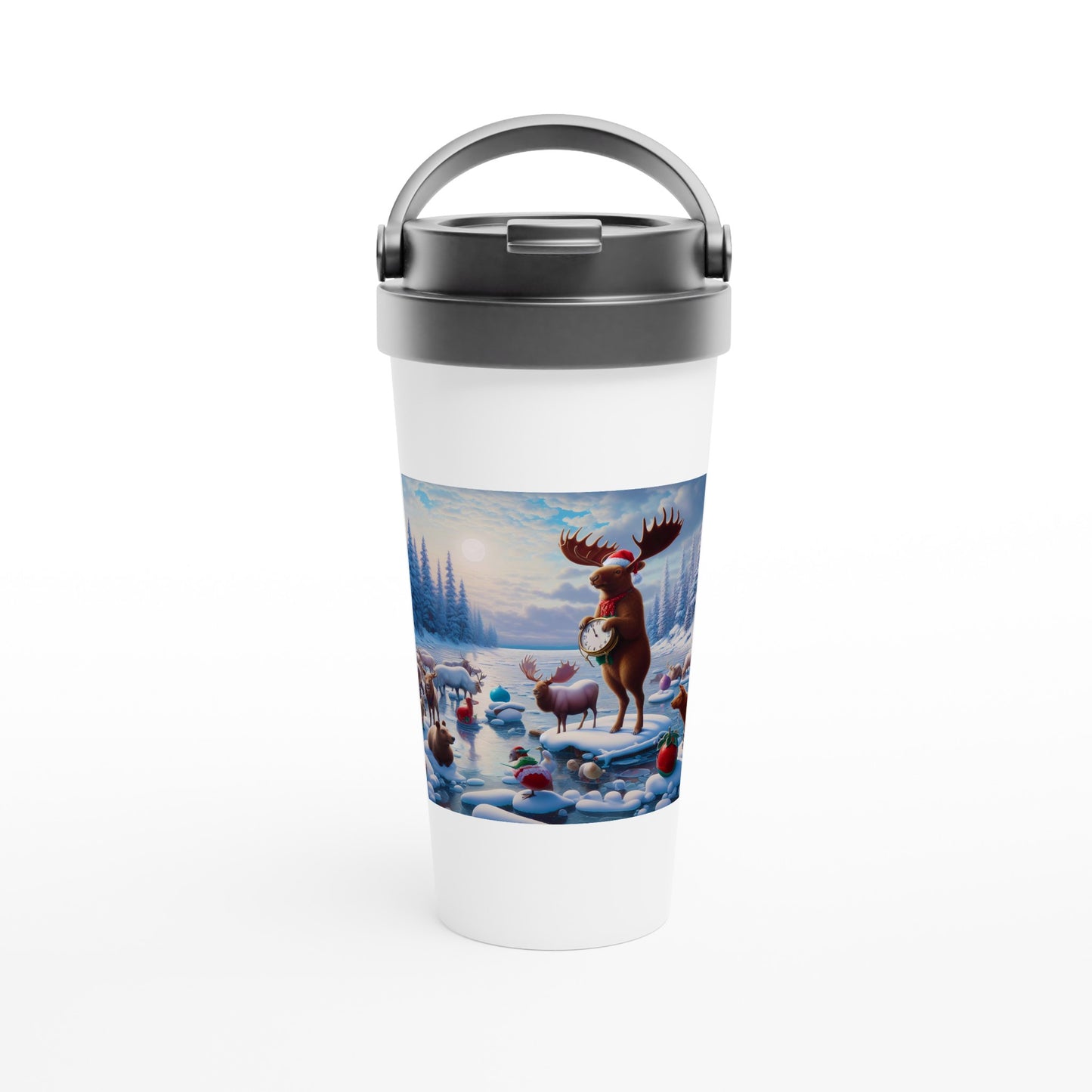 White 15oz Stainless Steel Travel Mug - Winter 173