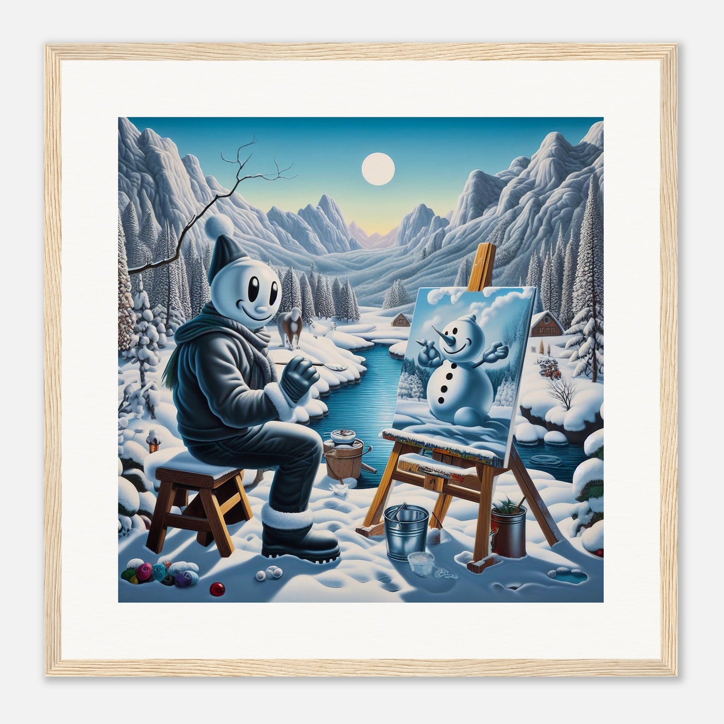 Wall Art - Winter 79 - Snowman by the river