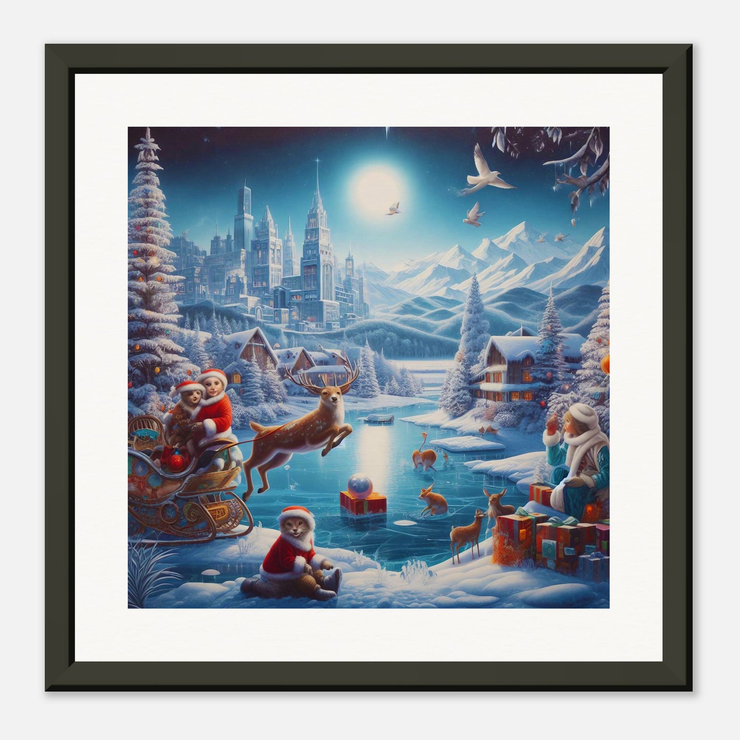 Wall Art - Winter 68 - Jumping reindeer by the river
