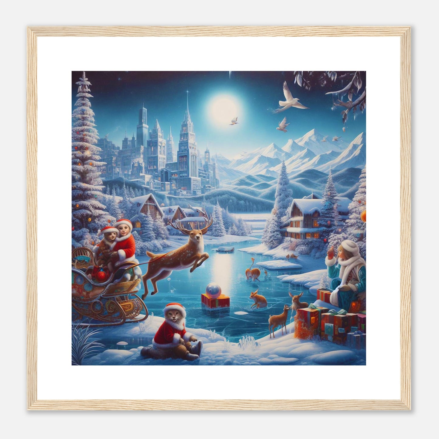 Wall Art - Winter 68 - Jumping reindeer by the river