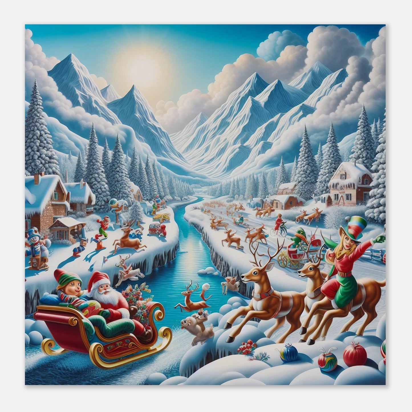 Wall Art - Winter 41 - Santa Claus, reindeer and river